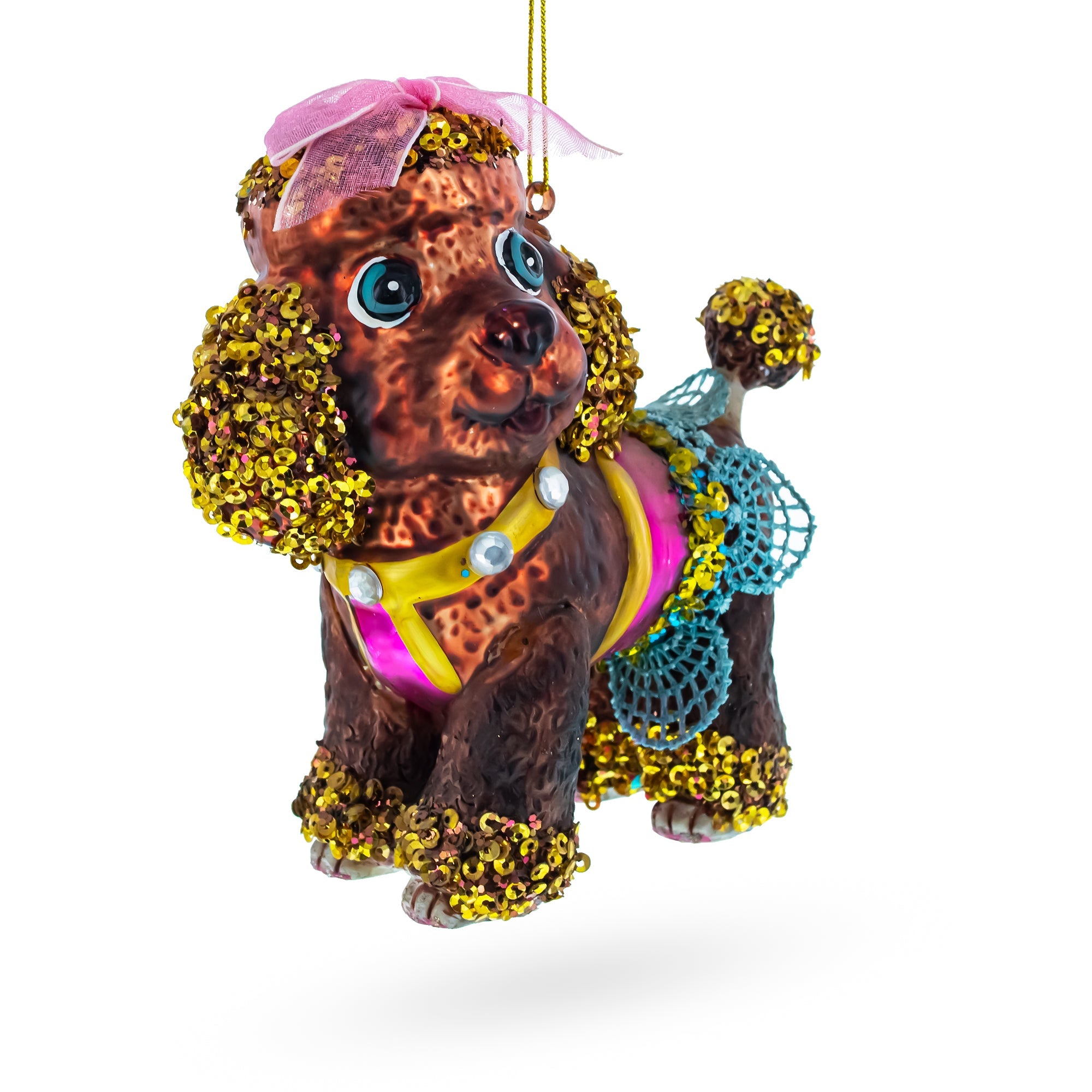 Poodle Glass Christmas Ornament
