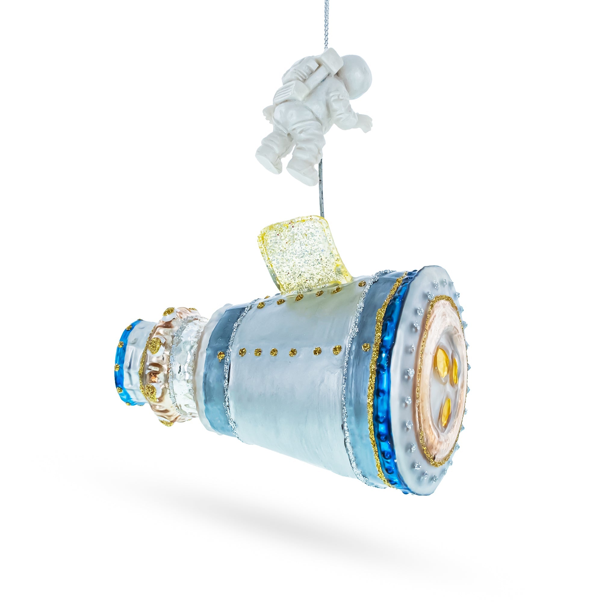 Astronaut in Outer Space Glass Christmas Ornament
