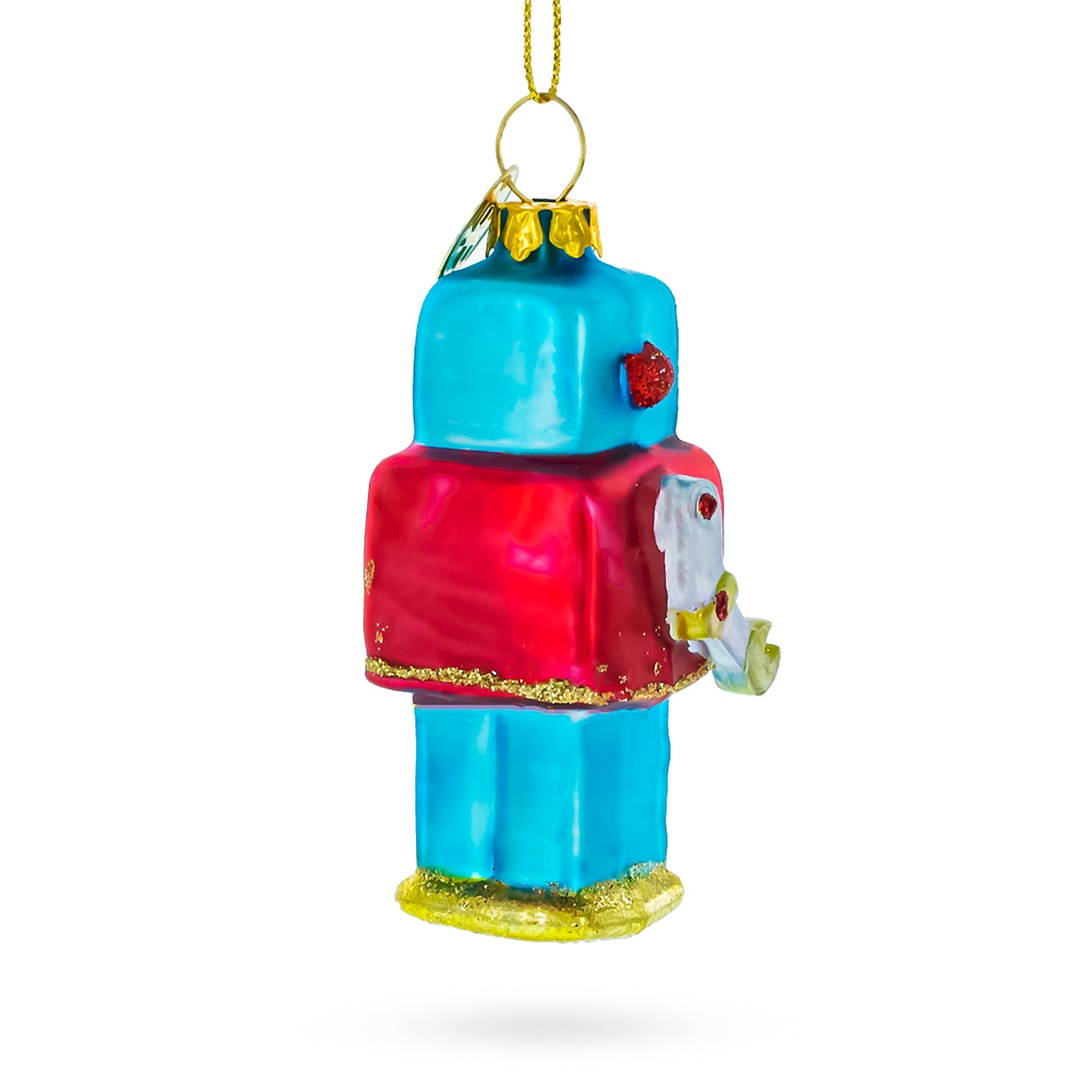Quirky Square-Headed Robot Glass Christmas Ornament