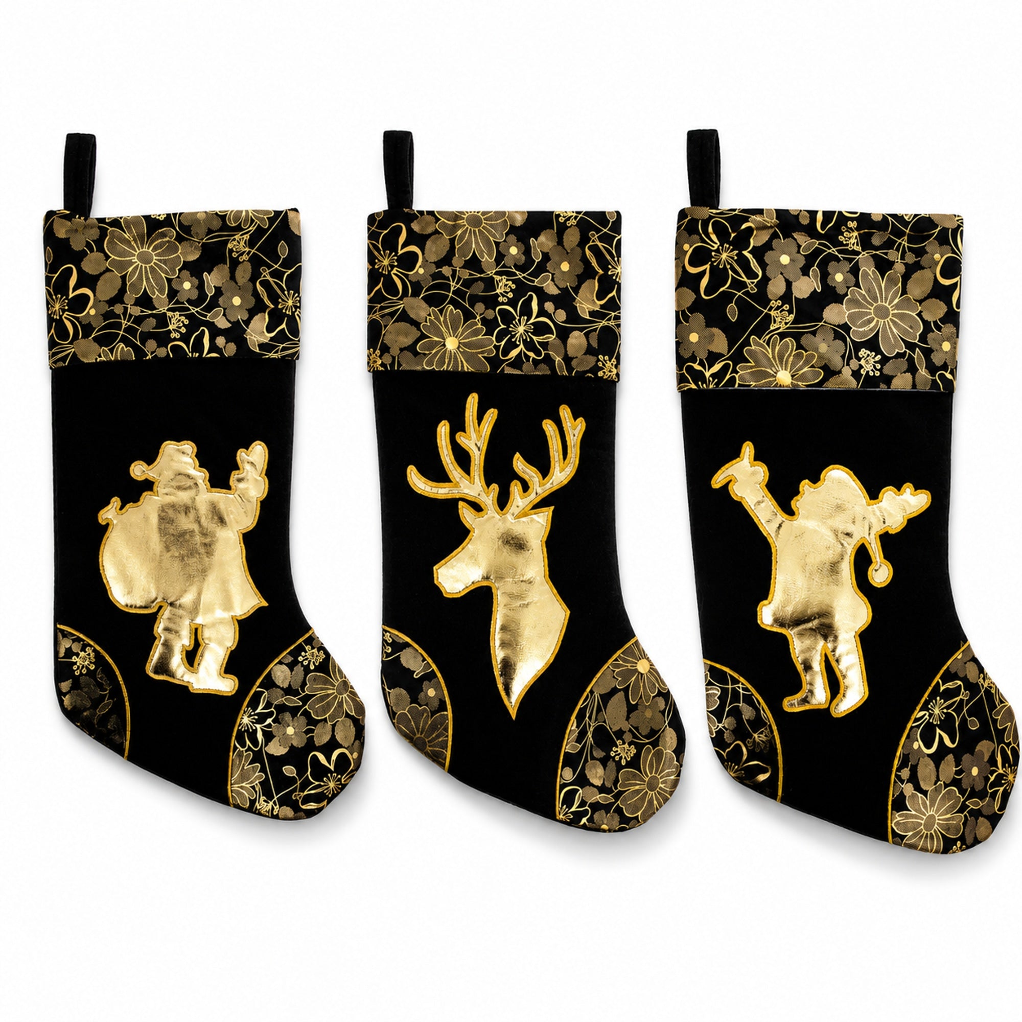 Set of 3 Felt Santa, Reindeer Christmas Stockings 16 Inches