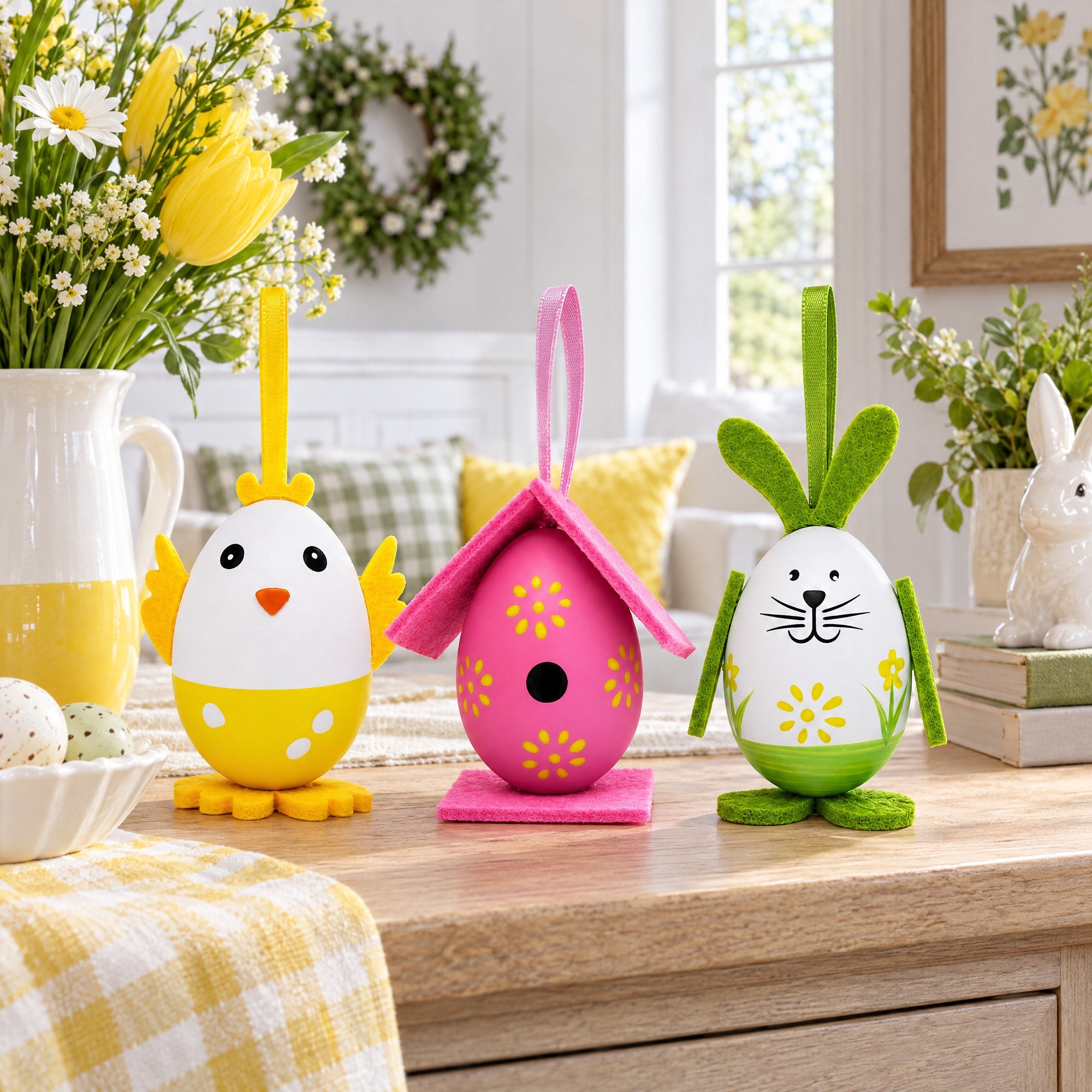 Set of 3 Bunny, Chick, Easter Egg House Plastic Easter Gift Set Decoration