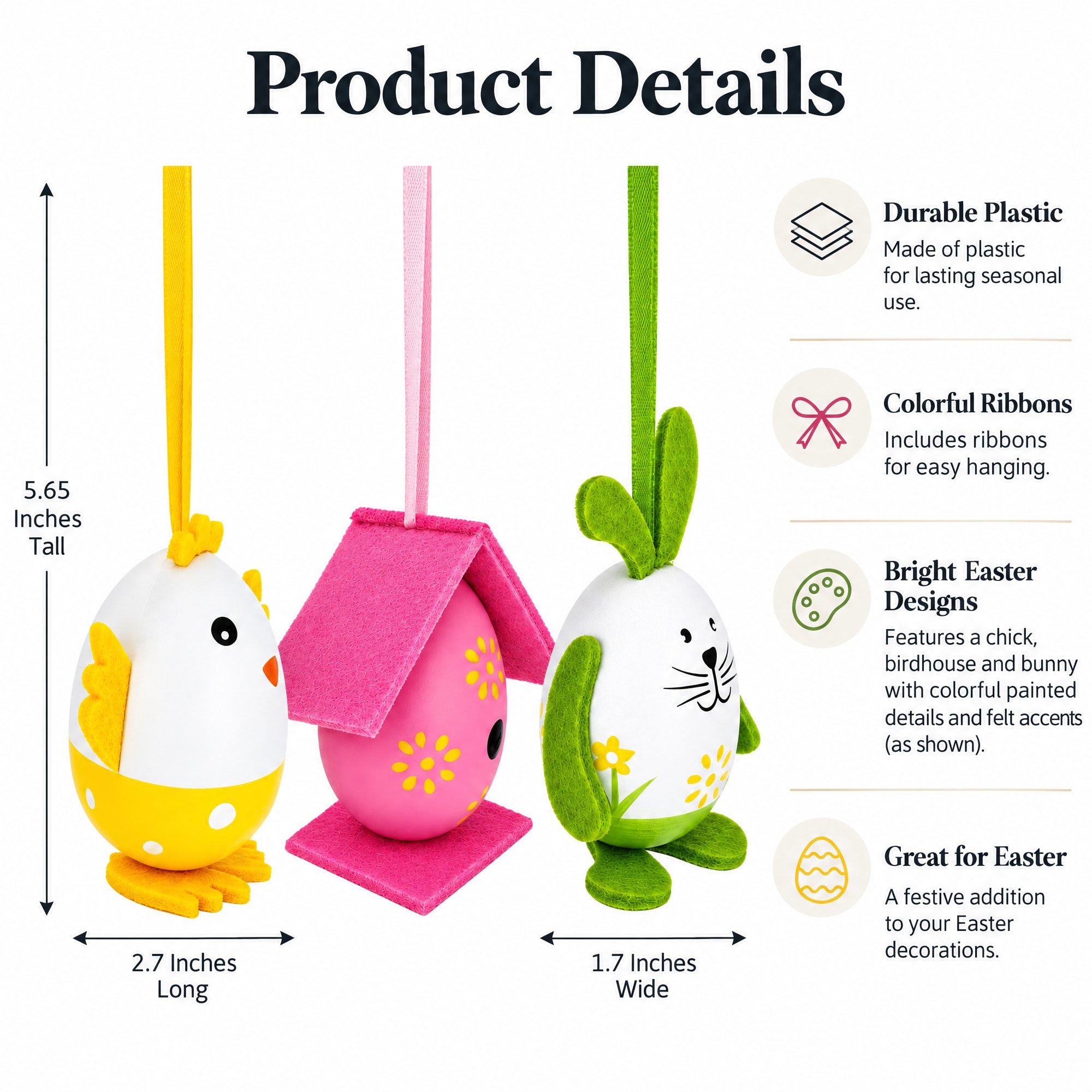 Set of 3 Bunny, Chick, Easter Egg House Plastic Easter Gift Set Decoration