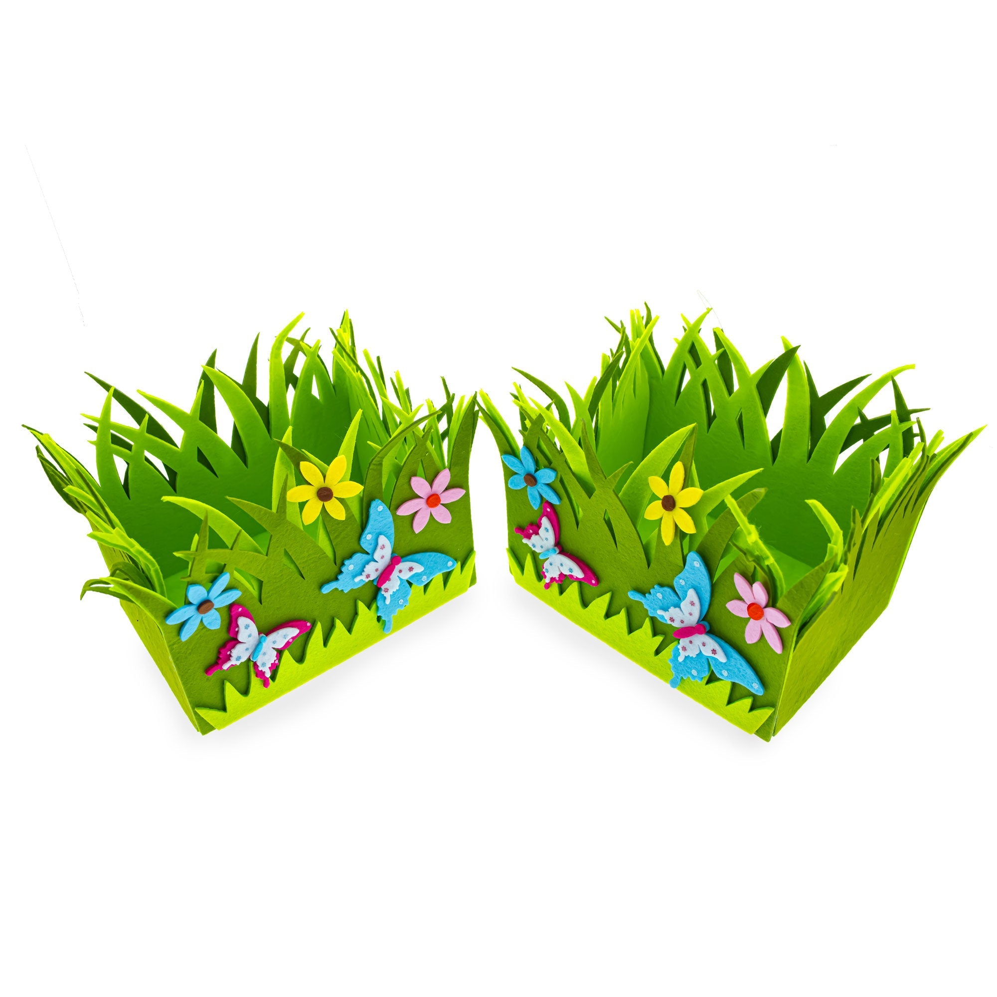 Set of 2 Colorful Felt Butterfly and Flower Spring Centerpieces for Tables and Shelves 6 Inches Tall