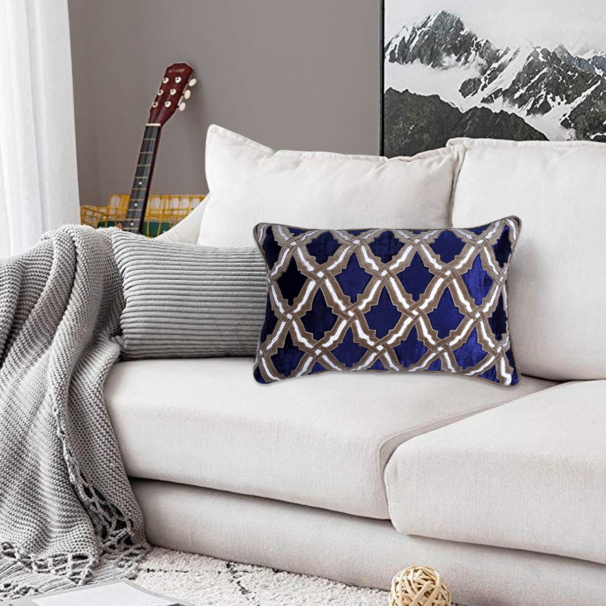 Navy Blue Throw Pillow Covers - 14 x 20 inches