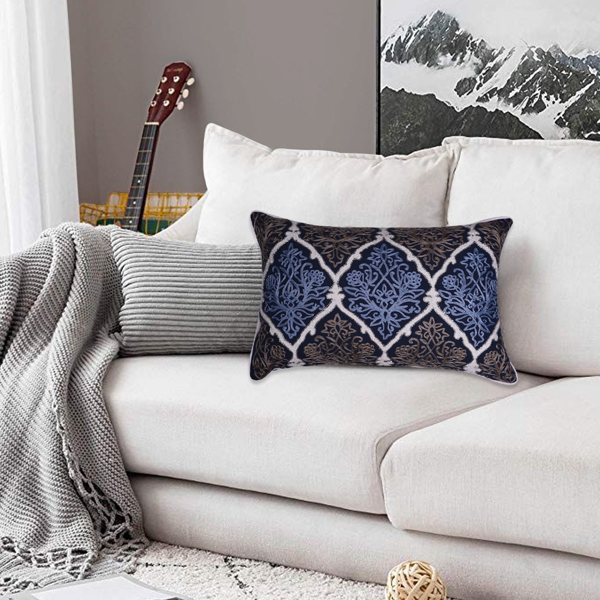 Blue and Brown Throw Pillow Covers - Set of 2 and 4, 14 x 20 inches