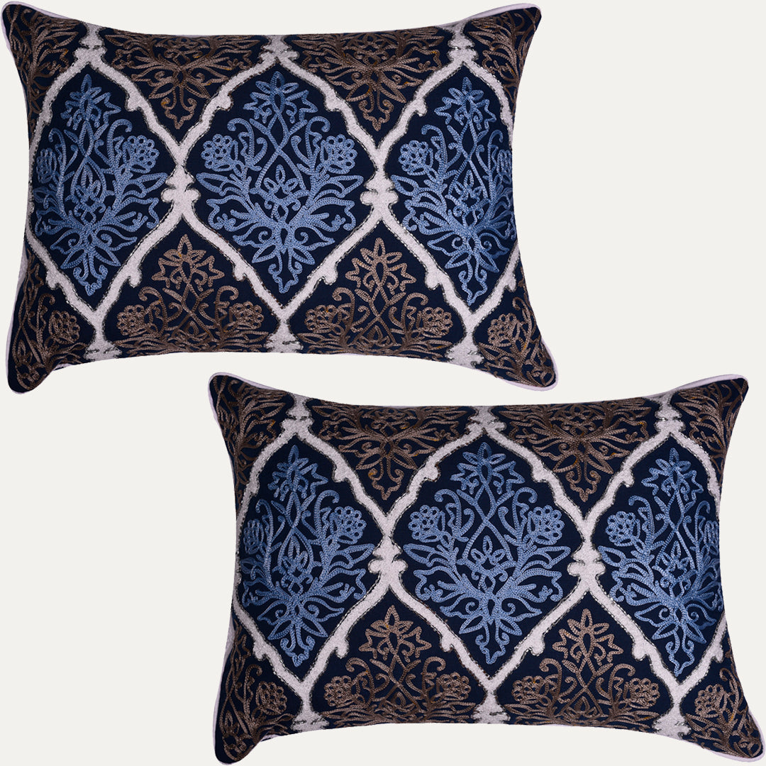 Blue and Brown Throw Pillow Covers - Set of 2 and 4, 14 x 20 inches