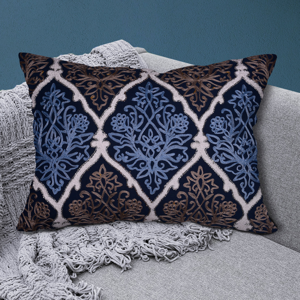 Blue and Brown Throw Pillow Covers - Set of 2 and 4, 14 x 20 inches