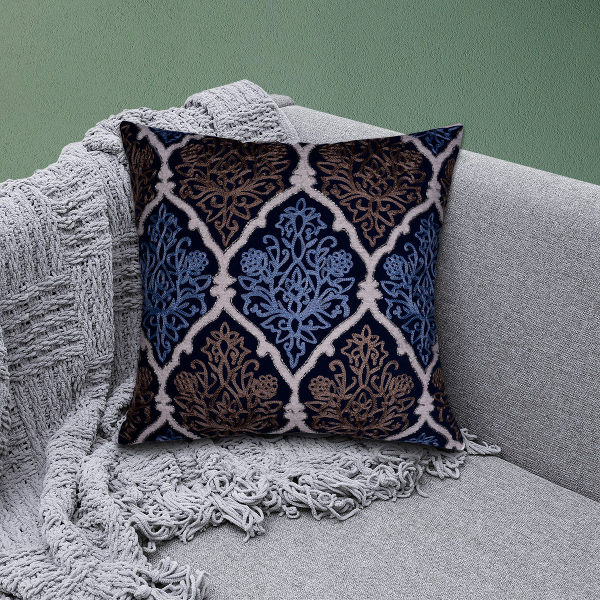 Blue and Brown Throw Pillow Covers - Set of 2 and 4, 18 x 18 inches
