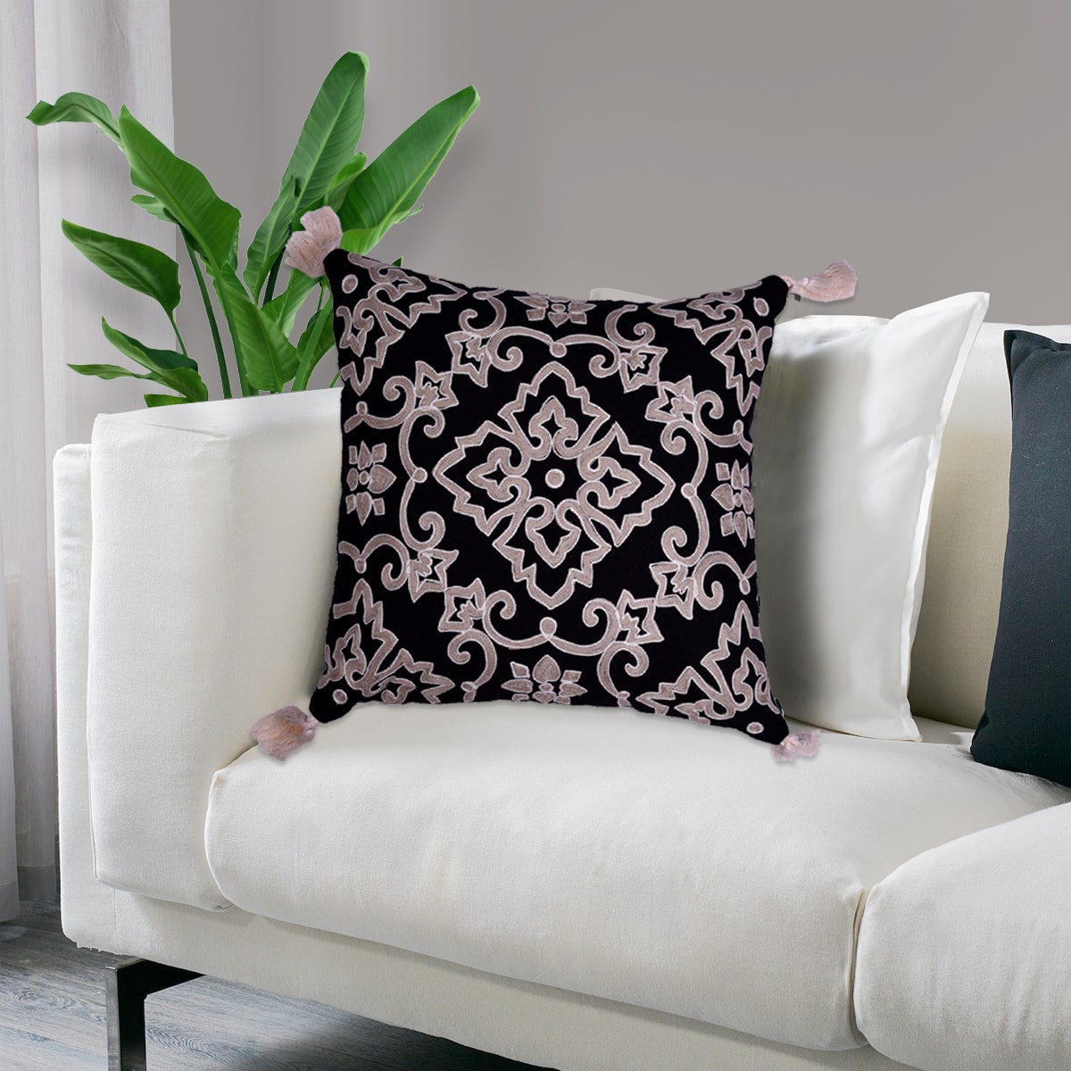Black and Beige Throw Pillow Covers - Set of 2 and 4, 18 x 18 inches