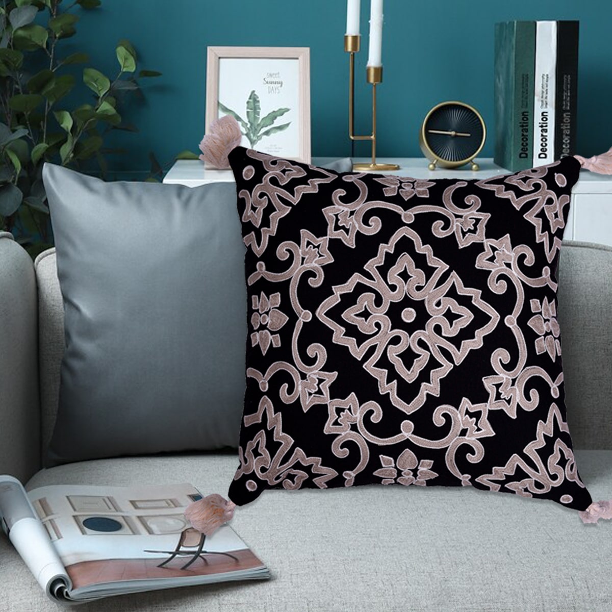 Black and Beige Throw Pillow Covers - Set of 2 and 4, 18 x 18 inches