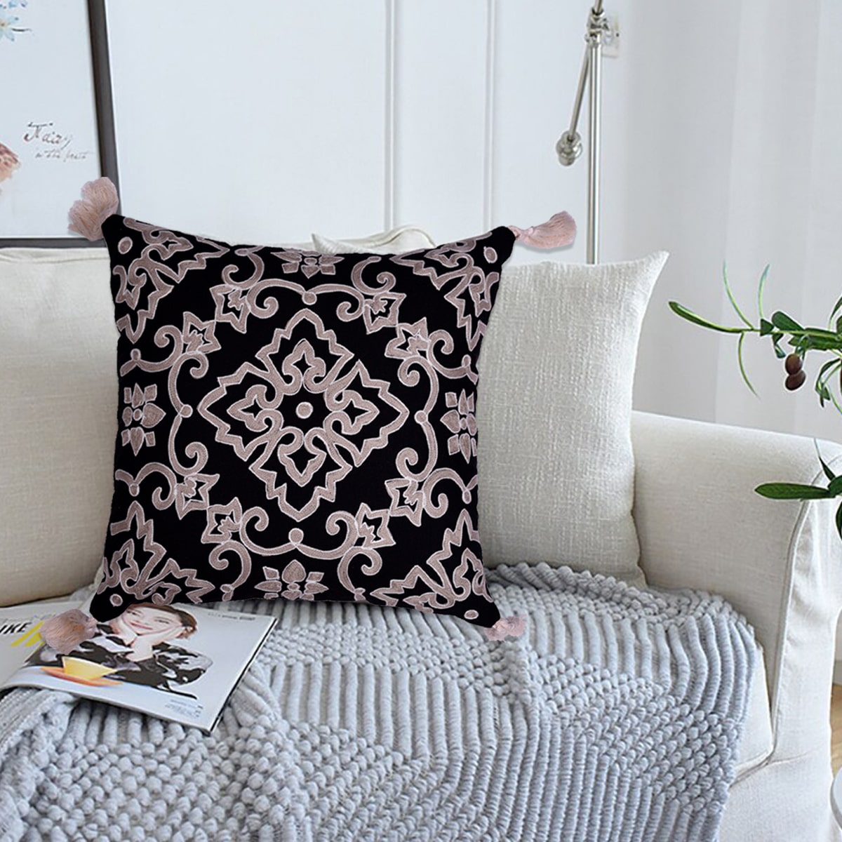 Black and Beige Throw Pillow Covers - Set of 2 and 4, 18 x 18 inches