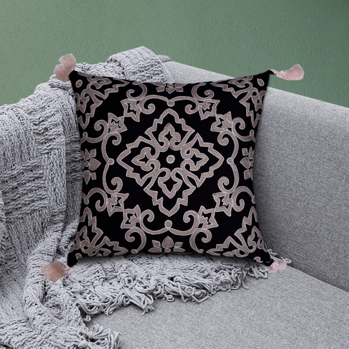 Black and Beige Throw Pillow Covers - Set of 2 and 4, 18 x 18 inches