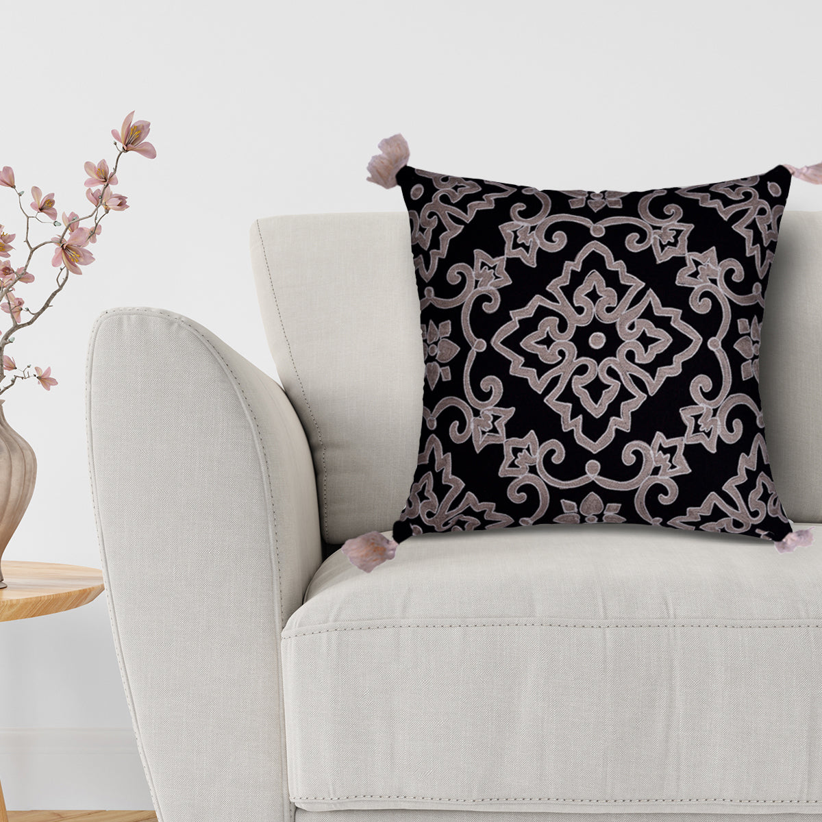 Black and Beige Throw Pillow Covers - Set of 2 and 4, 18 x 18 inches