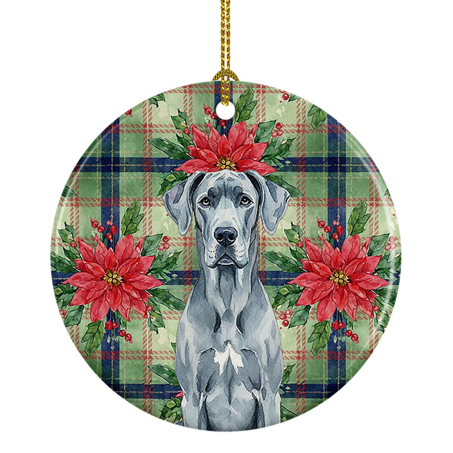 Blue Great Dane Christmas PoinsettIas Ceramic Ornament Christmas Tree Hanging Decorations for Home Christmas Holiday, Party, Gif