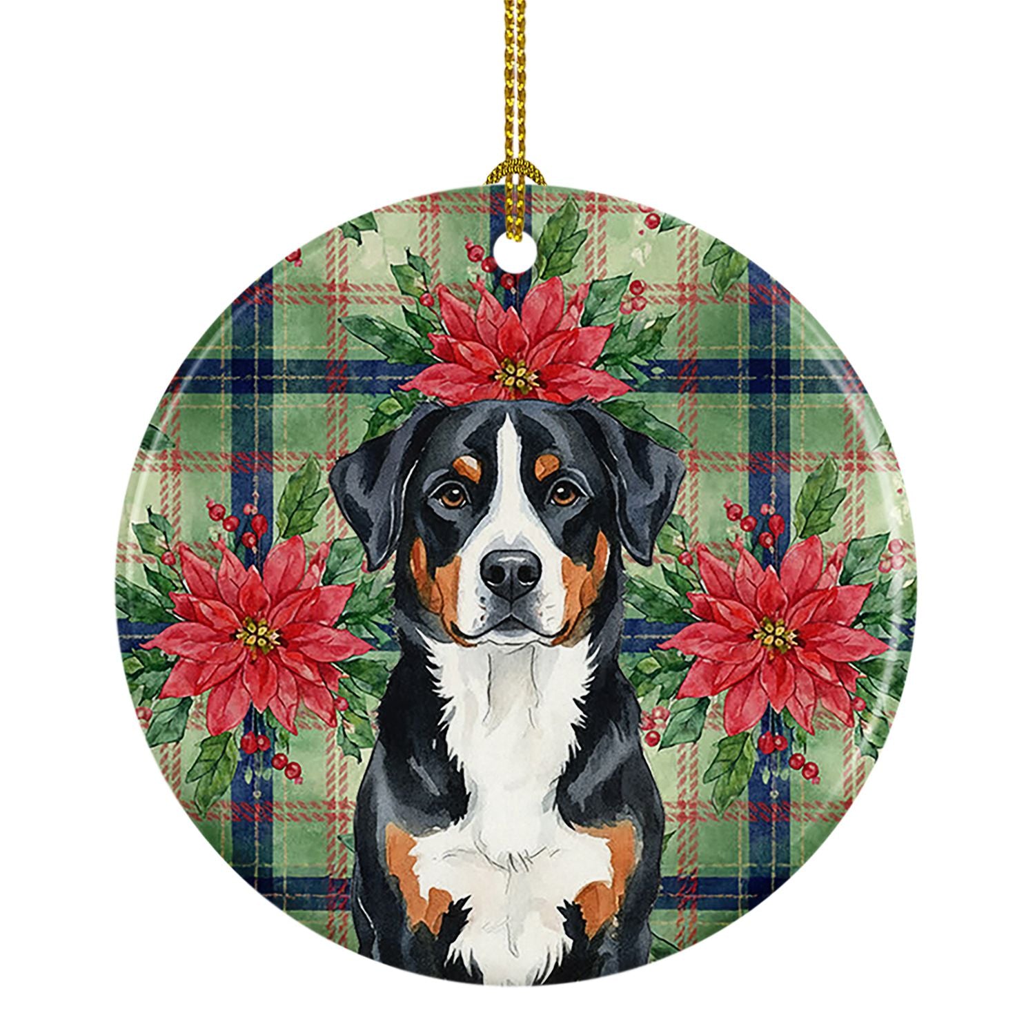 Greater Swiss Mountain Dog Christmas PoinsettIas Ceramic Ornament Christmas Tree Hanging Decorations for Home Christmas Holiday,