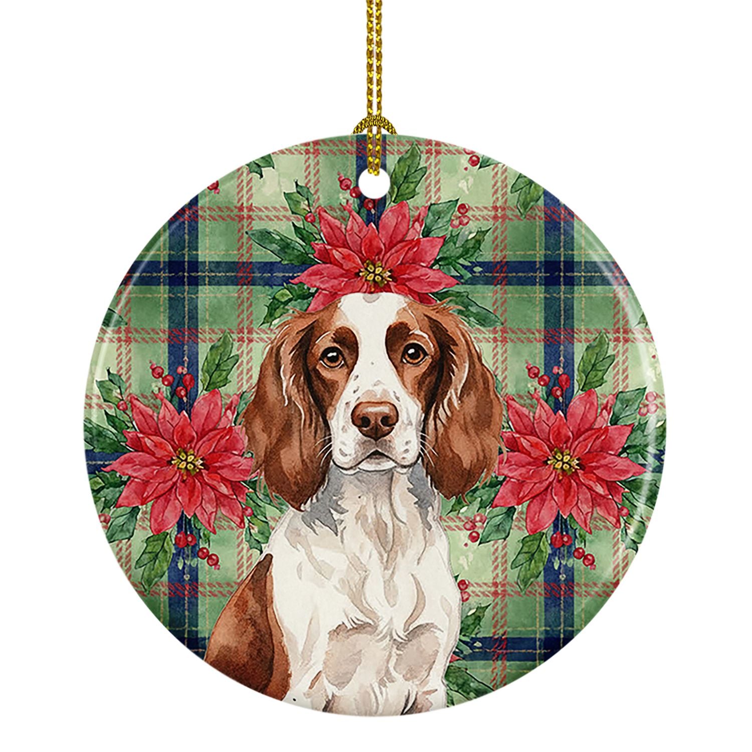 Liver and White English Springer Spaniel Christmas PoinsettIas Ceramic Ornament Christmas Tree Hanging Decorations for Home Chri