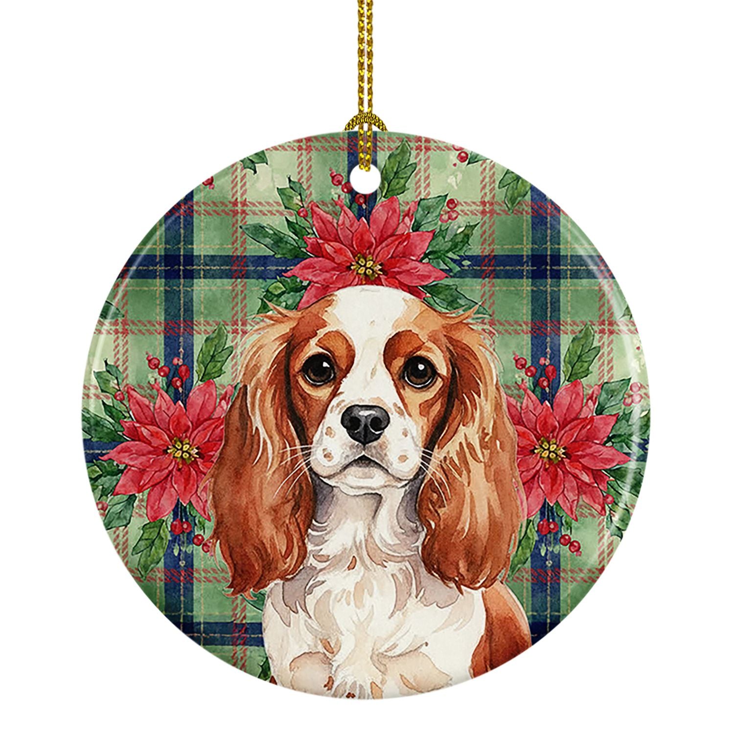 Blenheim English Toy Spaniel Christmas PoinsettIas Ceramic Ornament Christmas Tree Hanging Decorations for Home Christmas Holida