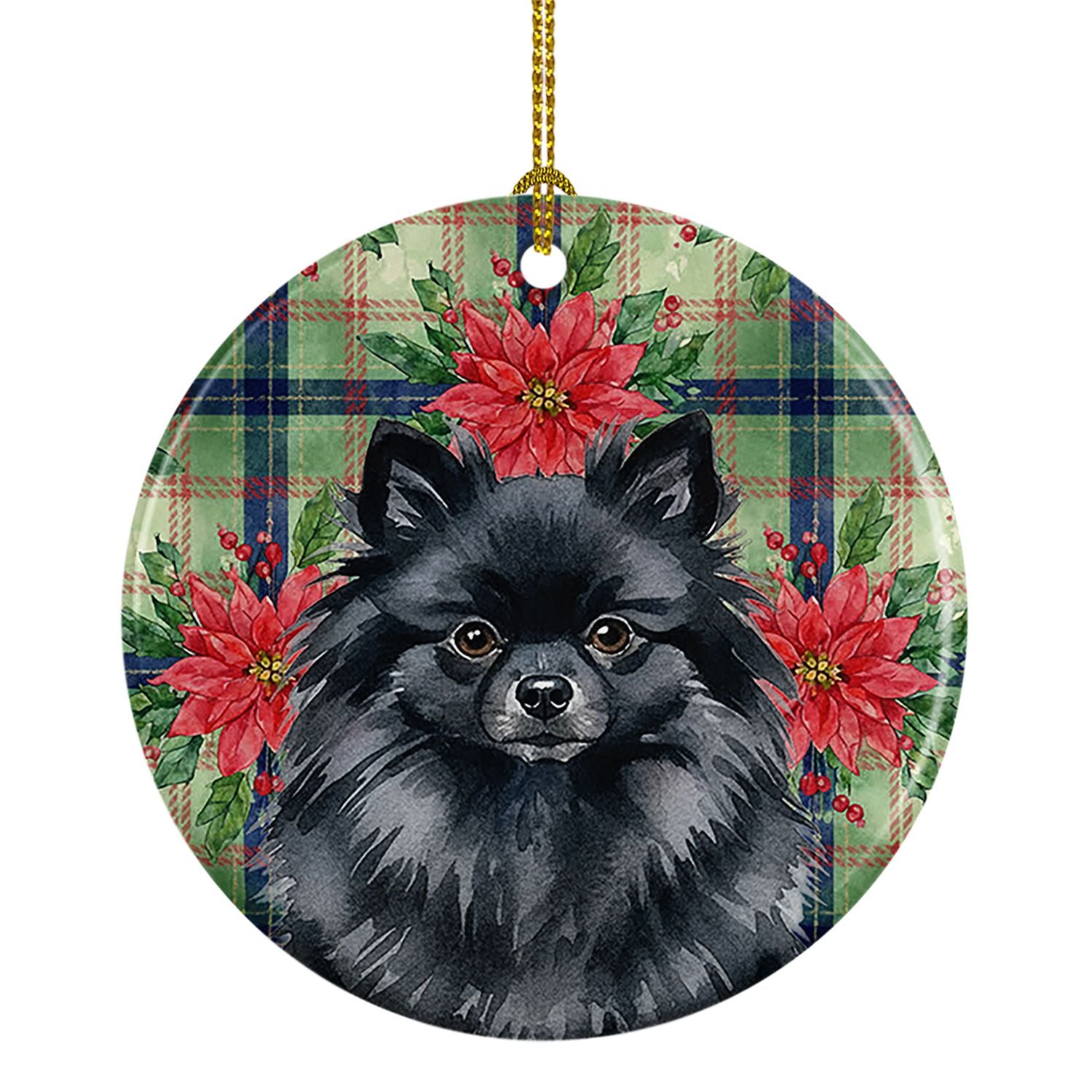 Black Pomeranian Christmas PoinsettIas Ceramic Ornament Christmas Tree Hanging Decorations for Home Christmas Holiday, Party, Gi