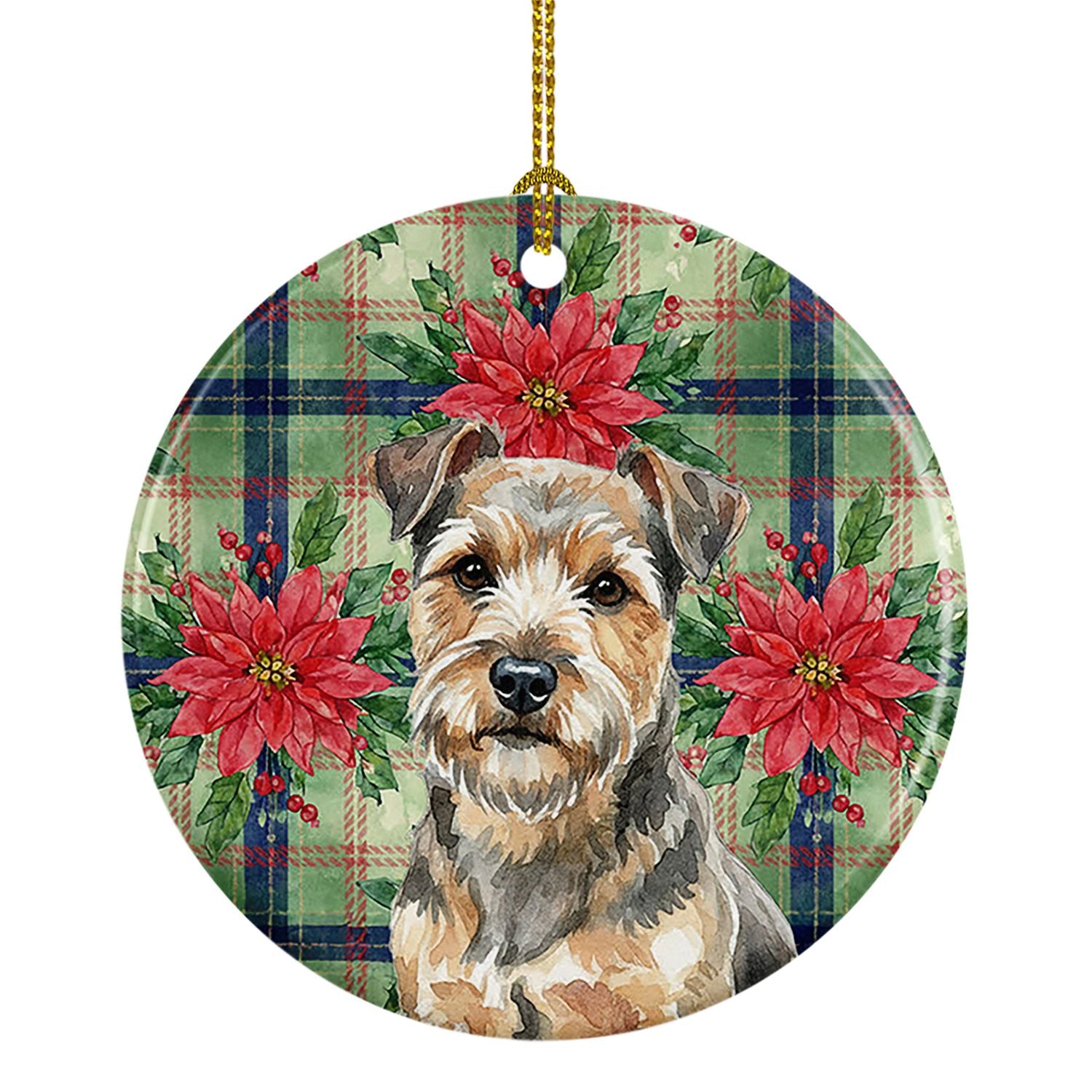Grizzle and Tan Norfolk Terrier Christmas PoinsettIas Ceramic Ornament Christmas Tree Hanging Decorations for Home Christmas Hol