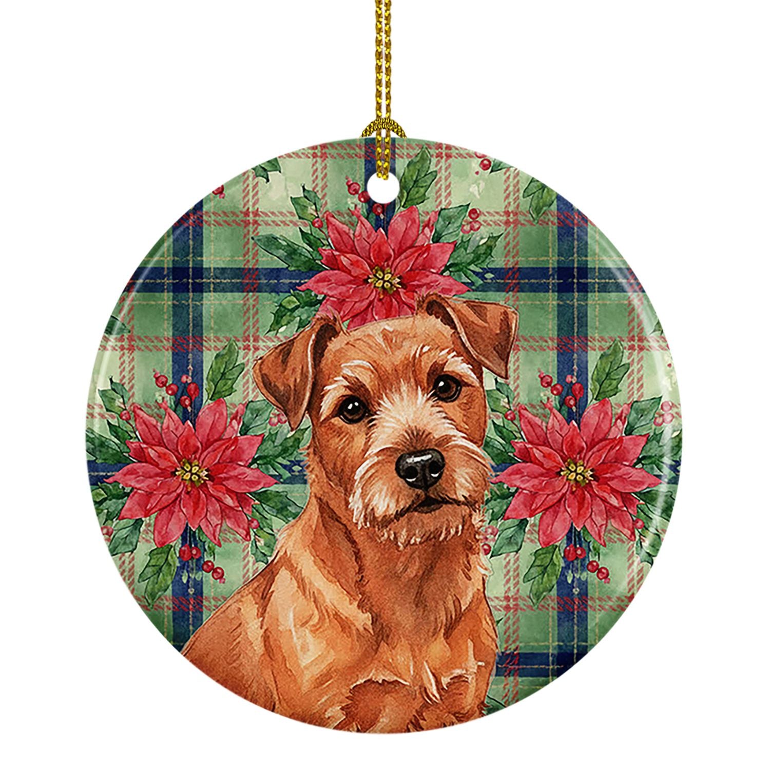 Red Norfolk Terrier Christmas PoinsettIas Ceramic Ornament Christmas Tree Hanging Decorations for Home Christmas Holiday, Party,