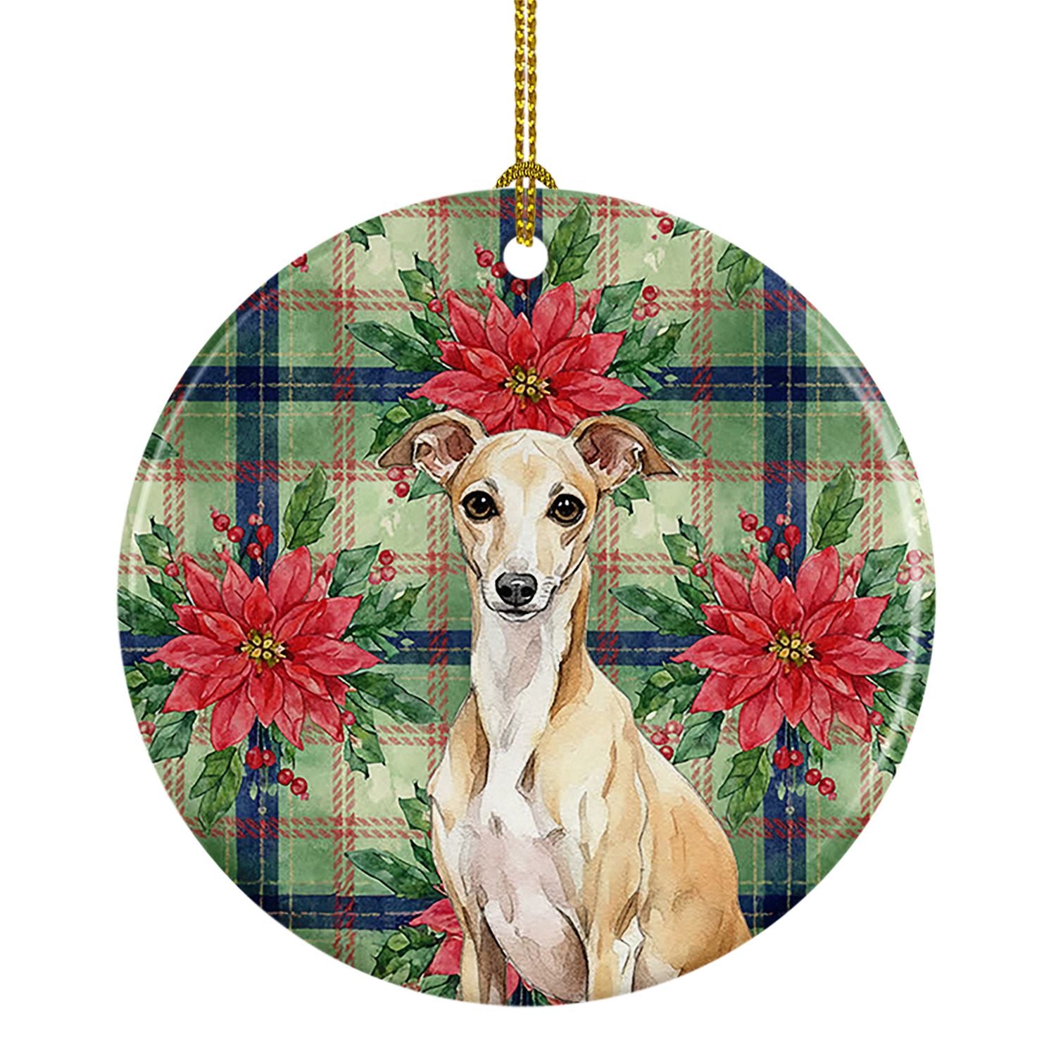 Fawn Italian Greyhound Christmas PoinsettIas Ceramic Ornament Christmas Tree Hanging Decorations for Home Christmas Holiday, Par