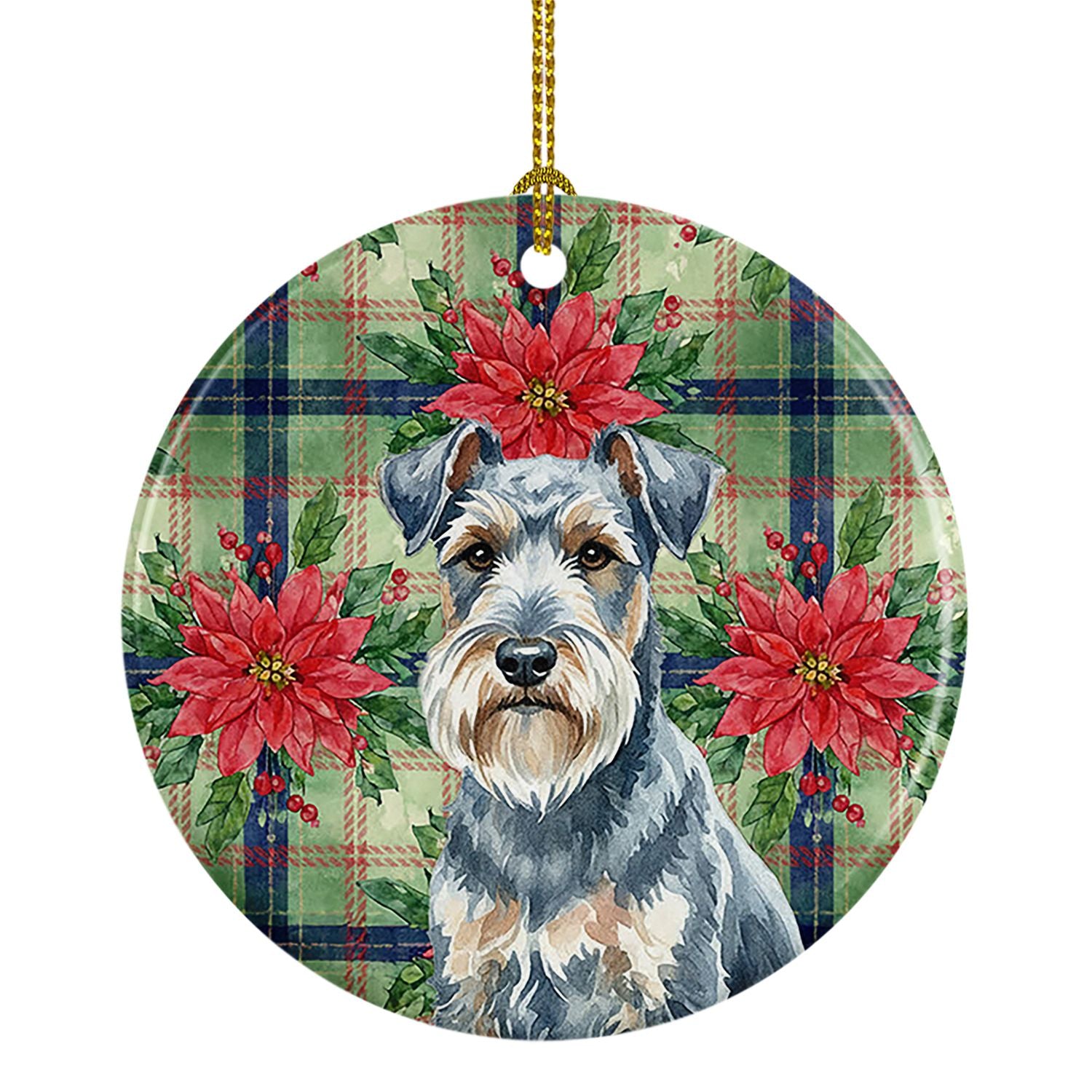 Blue Lakeland Terrier Christmas PoinsettIas Ceramic Ornament Christmas Tree Hanging Decorations for Home Christmas Holiday, Part