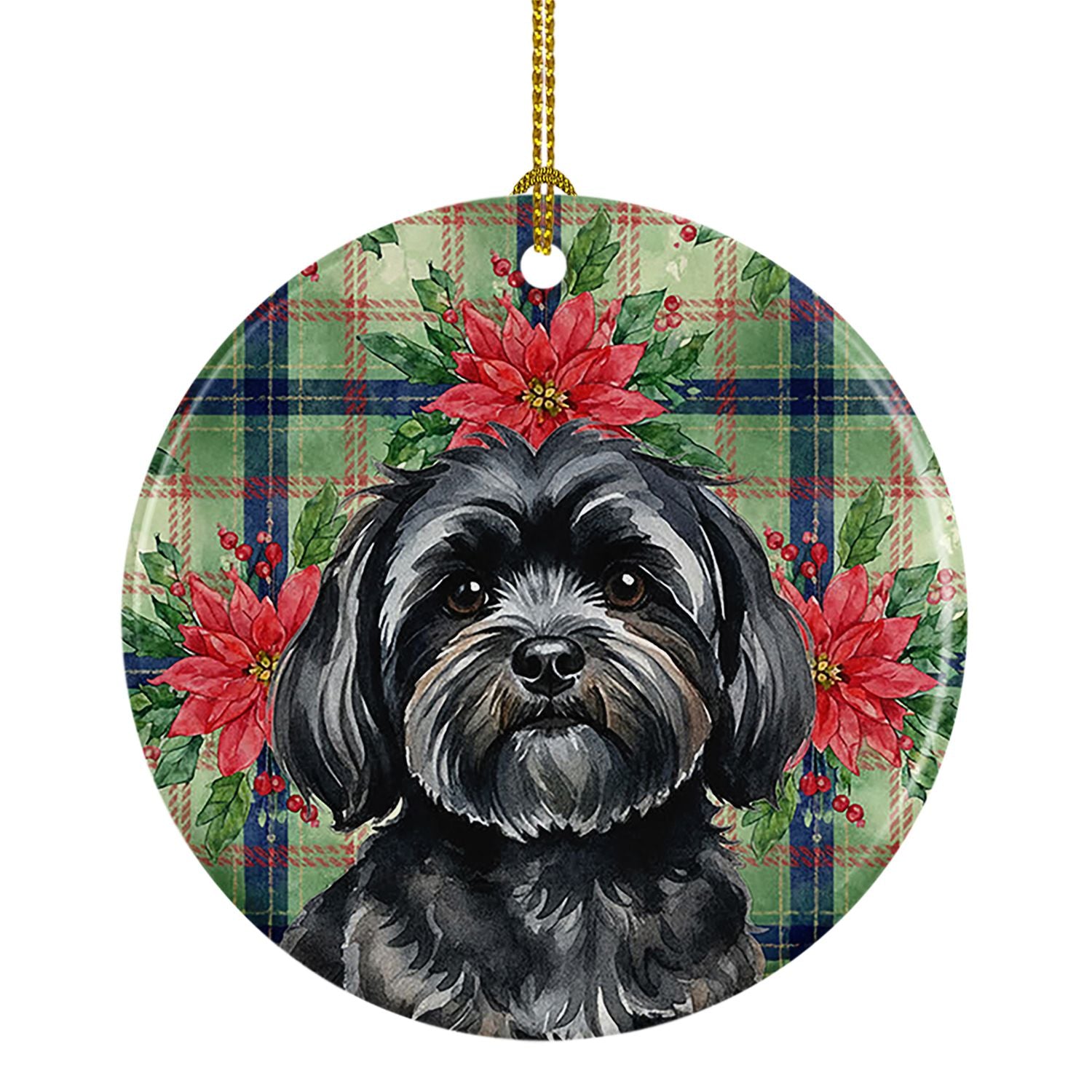 Black Lhasa Apso Christmas PoinsettIas Ceramic Ornament Christmas Tree Hanging Decorations for Home Christmas Holiday, Party, Gi
