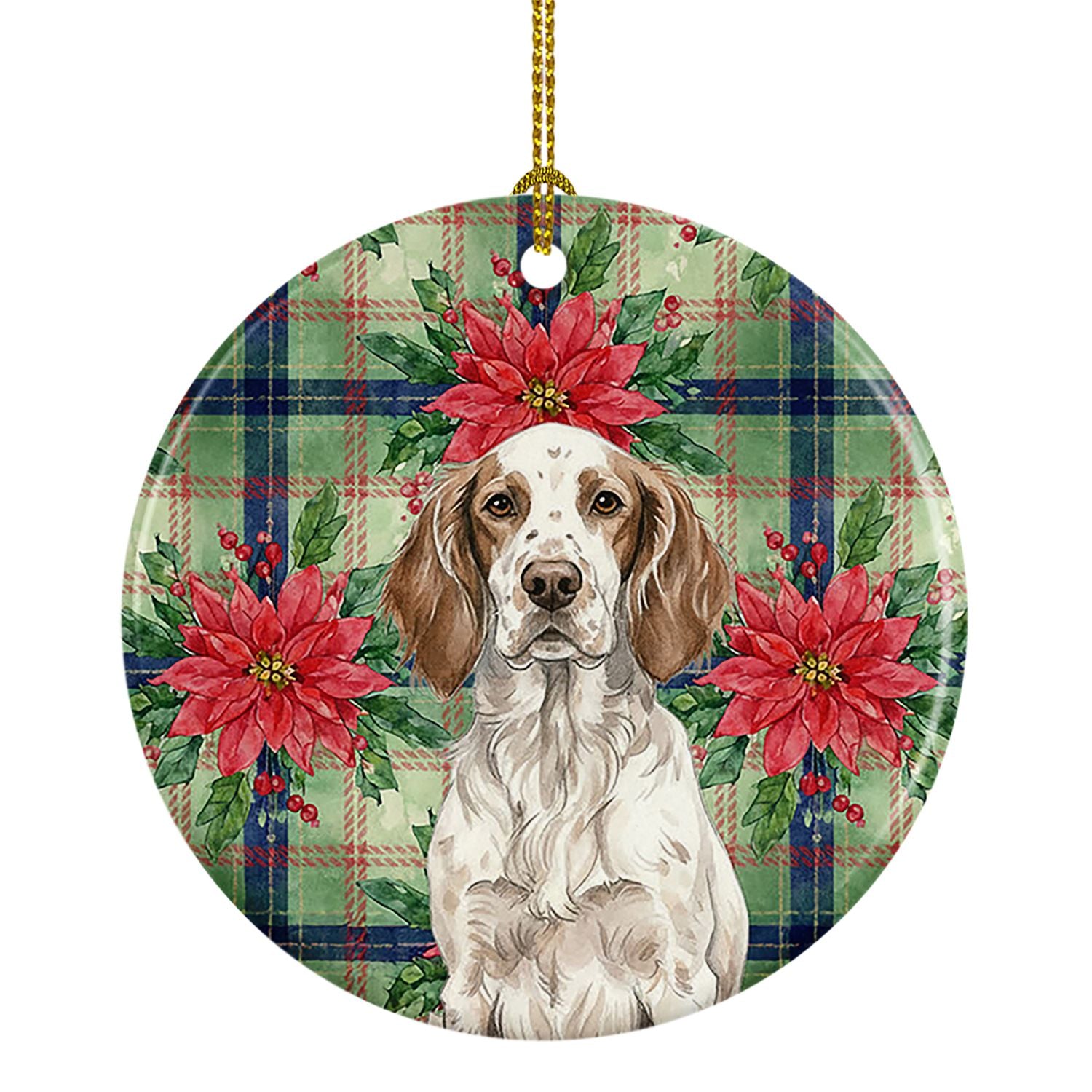 Liver Belton English Setter Christmas PoinsettIas Ceramic Ornament Christmas Tree Hanging Decorations for Home Christmas Holiday