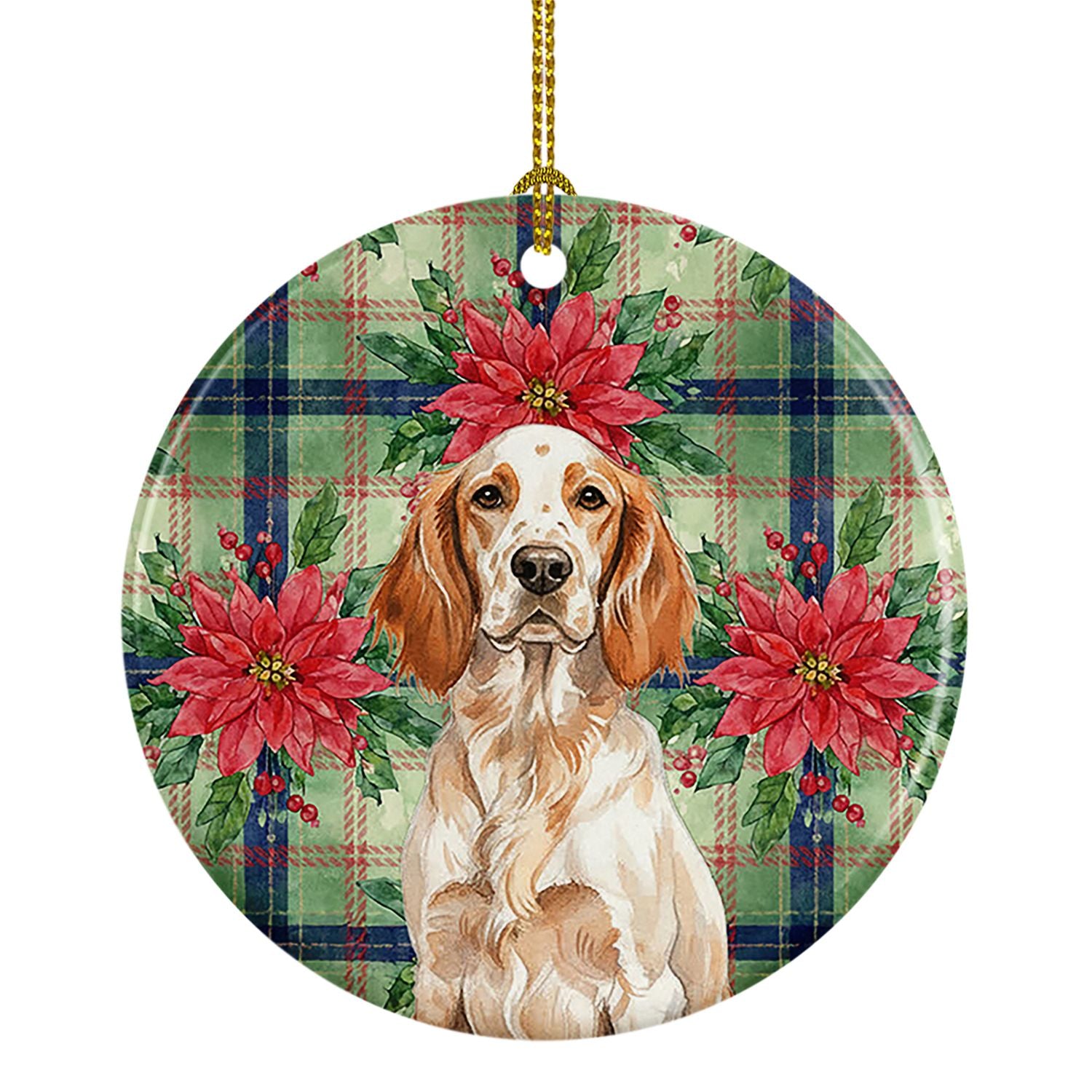 Orange Belton English Setter Christmas PoinsettIas Ceramic Ornament Christmas Tree Hanging Decorations for Home Christmas Holida