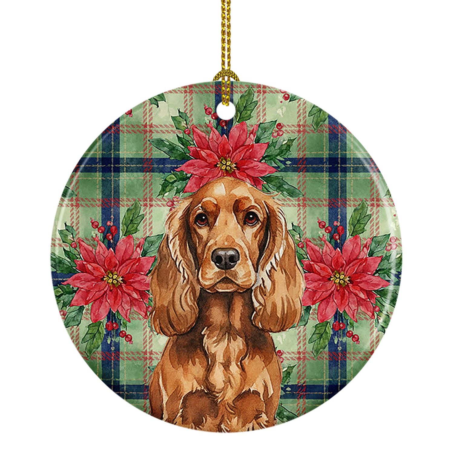 Red English Cocker Spaniel Christmas PoinsettIas Ceramic Ornament Christmas Tree Hanging Decorations for Home Christmas Holiday,