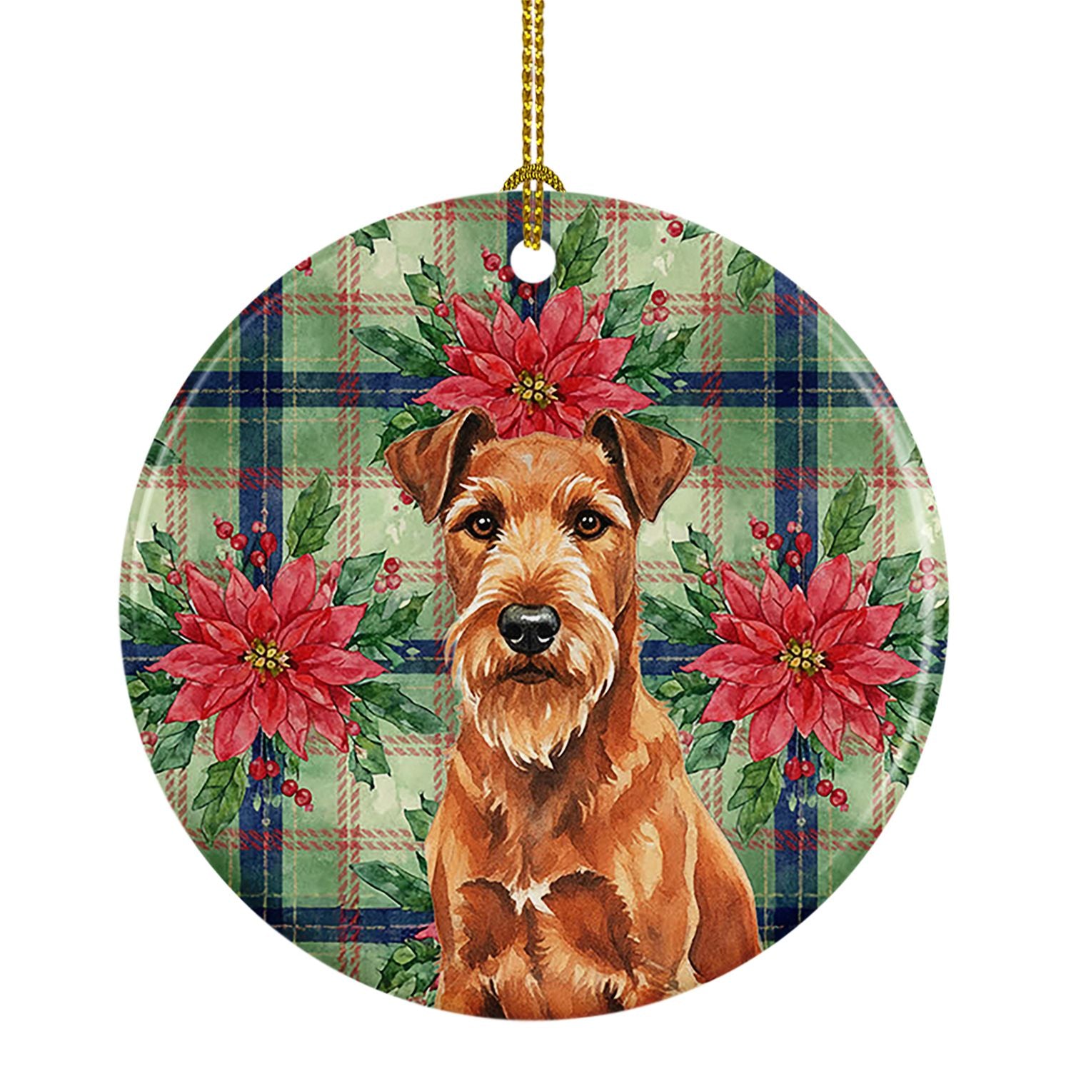 Irish Terrier Christmas PoinsettIas Ceramic Ornament Christmas Tree Hanging Decorations for Home Christmas Holiday, Party, Gift,