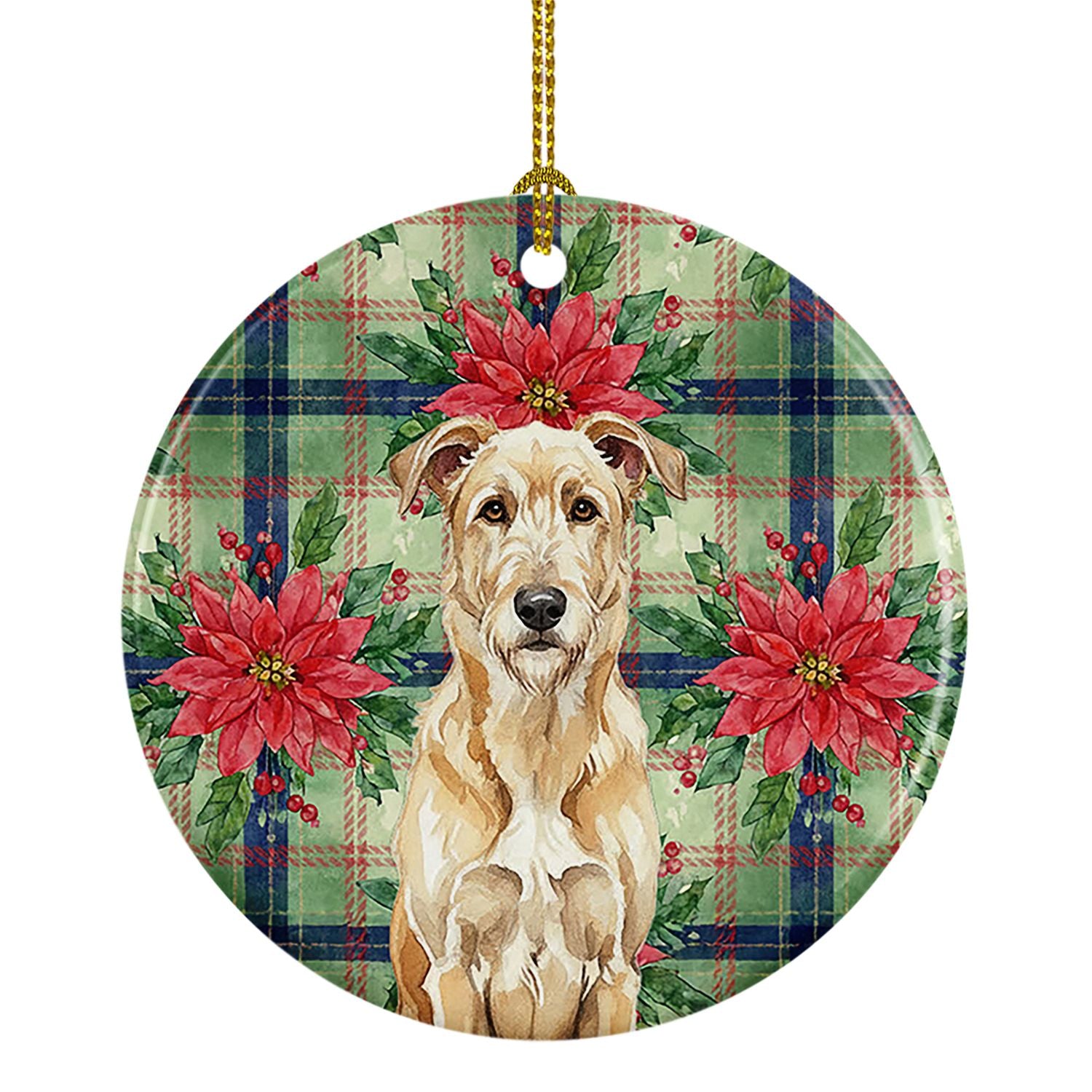 Wheaten Irish Wolfhound Christmas PoinsettIas Ceramic Ornament Christmas Tree Hanging Decorations for Home Christmas Holiday, Pa