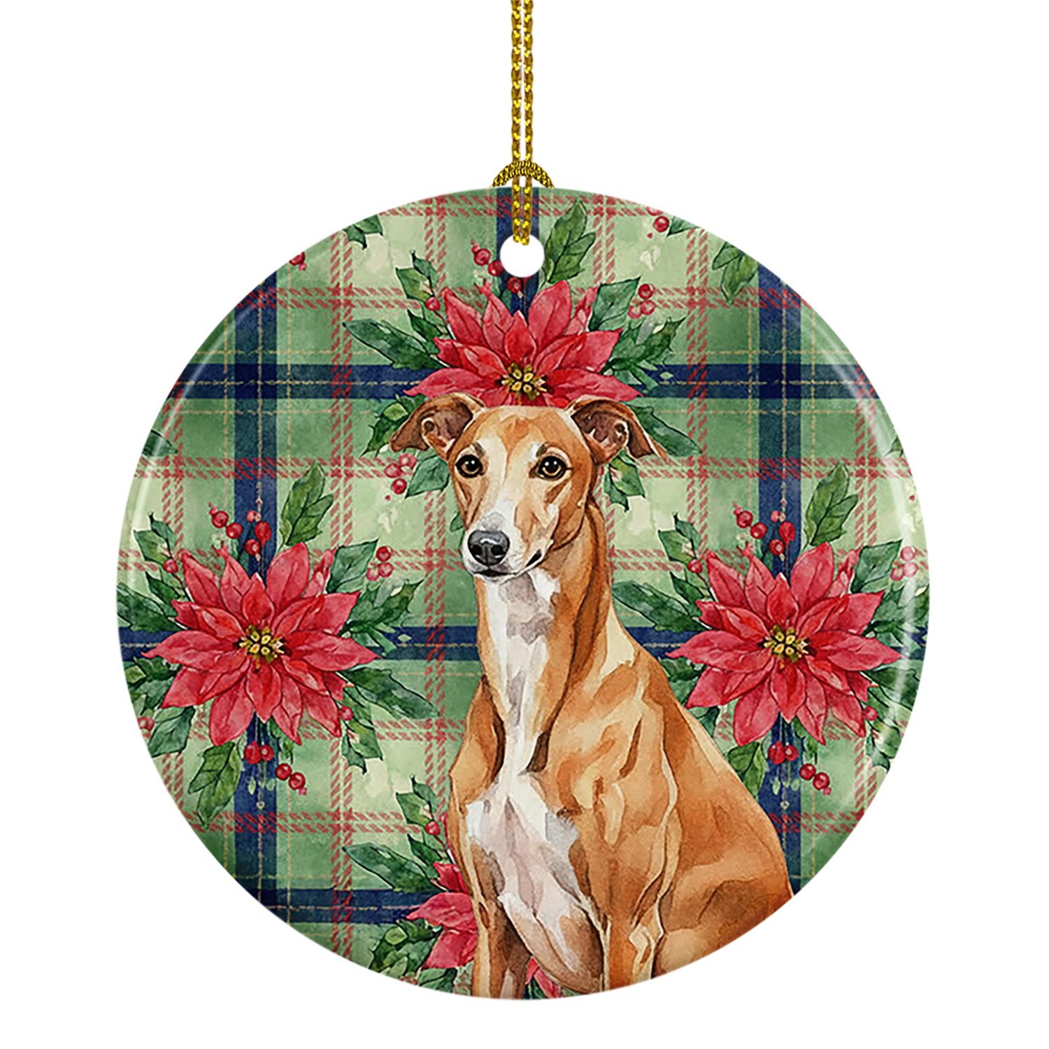 Red Greyhound Christmas PoinsettIas Ceramic Ornament Christmas Tree Hanging Decorations for Home Christmas Holiday, Party, Gift,