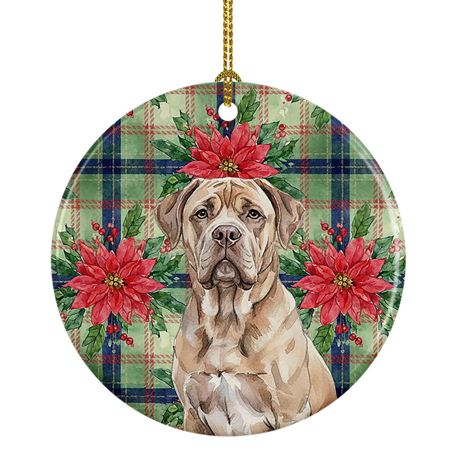 Isabella Dogue de Bordeaux Christmas PoinsettIas Ceramic Ornament Christmas Tree Hanging Decorations for Home Christmas Holiday,