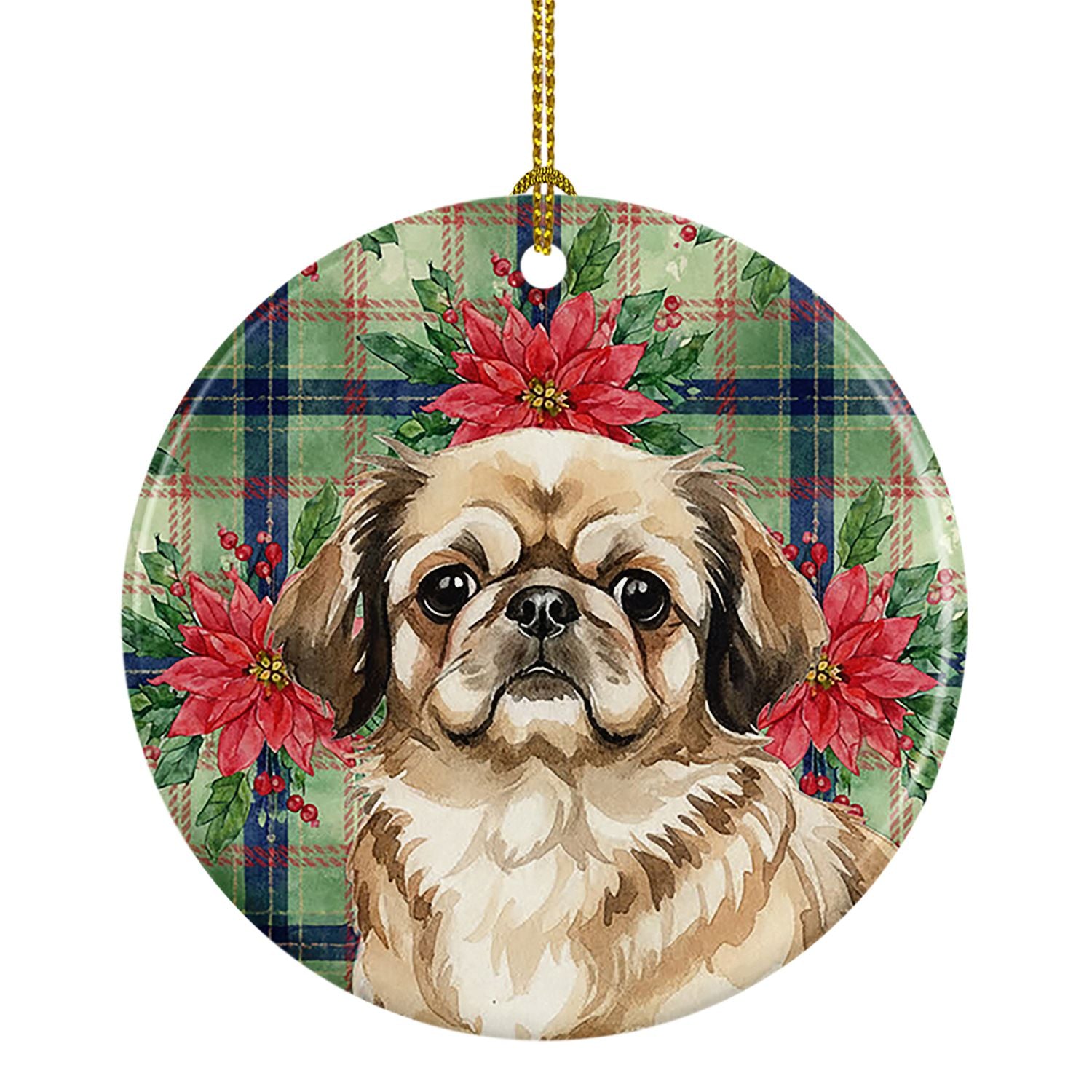 Sable Pekingese Christmas PoinsettIas Ceramic Ornament Christmas Tree Hanging Decorations for Home Christmas Holiday, Party, Gif