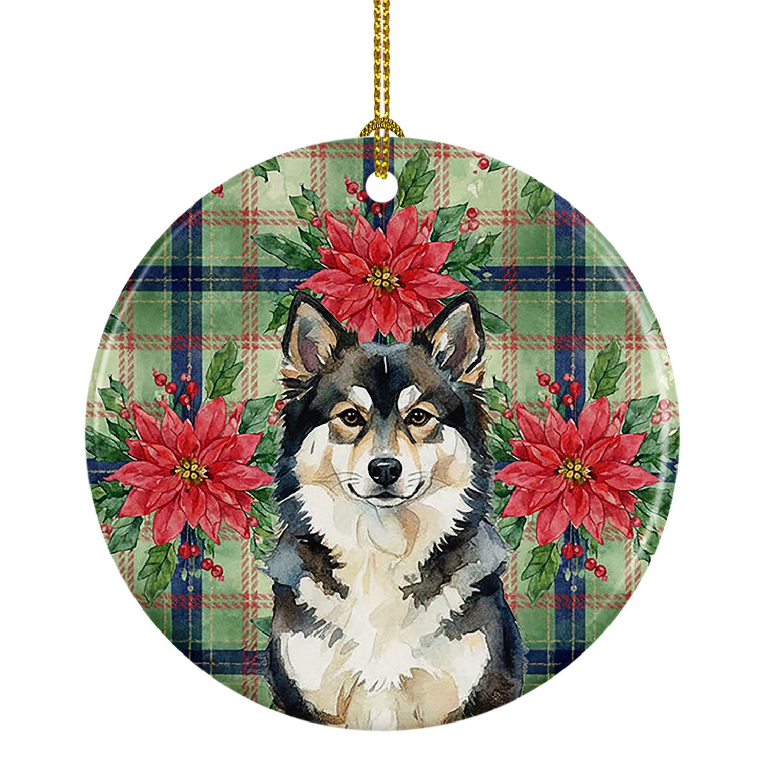 Finnish Lapphund Christmas PoinsettIas Ceramic Ornament Christmas Tree Hanging Decorations for Home Christmas Holiday, Party, Gi