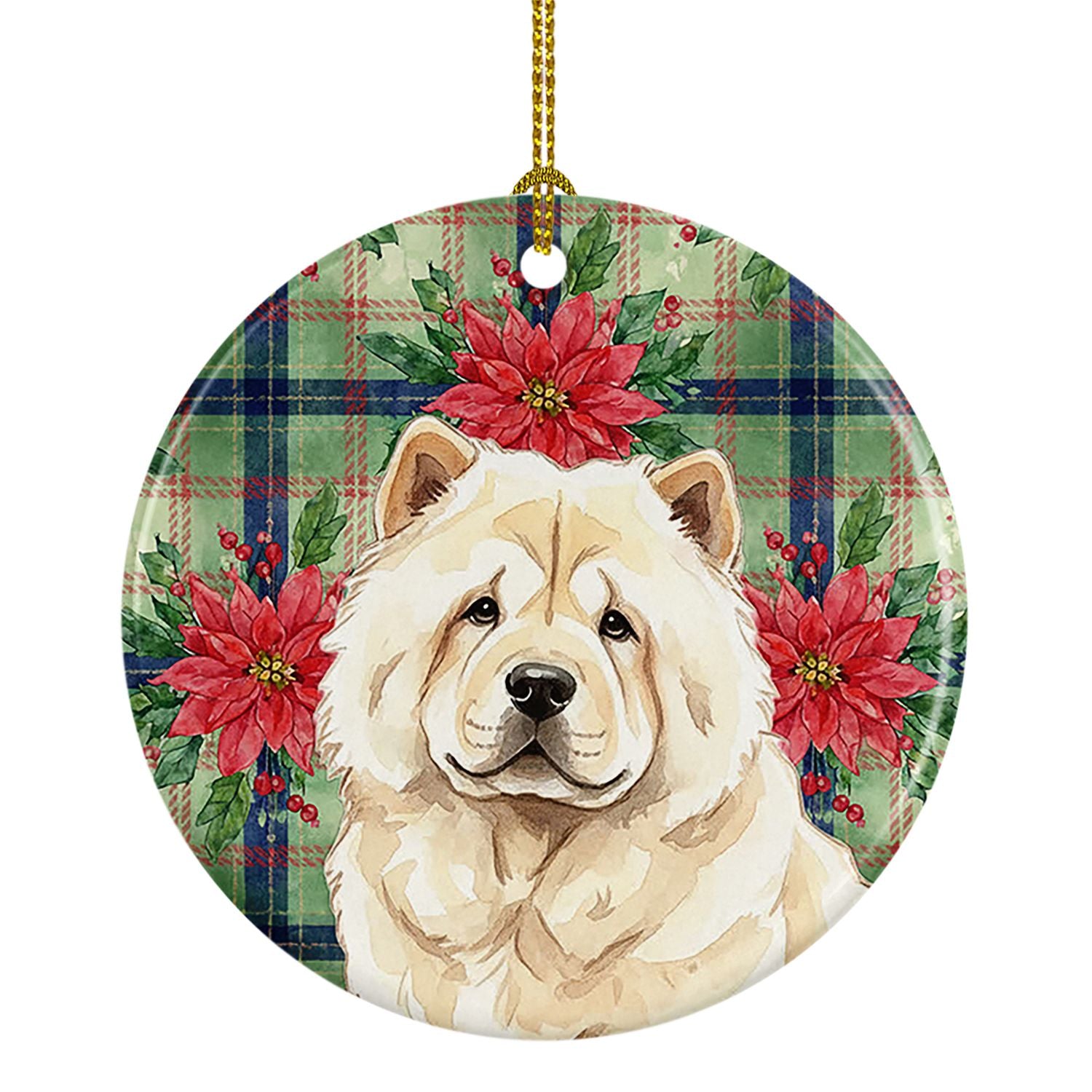 Cream Chow Chow Christmas PoinsettIas Ceramic Ornament Christmas Tree Hanging Decorations for Home Christmas Holiday, Party, Gif