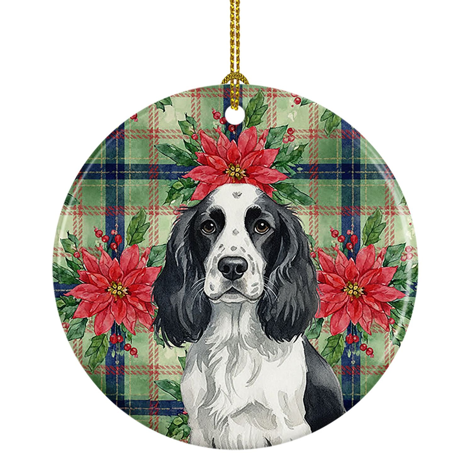 Black and White English Springer Spaniel Christmas PoinsettIas Ceramic Ornament Christmas Tree Hanging Decorations for Home Chri