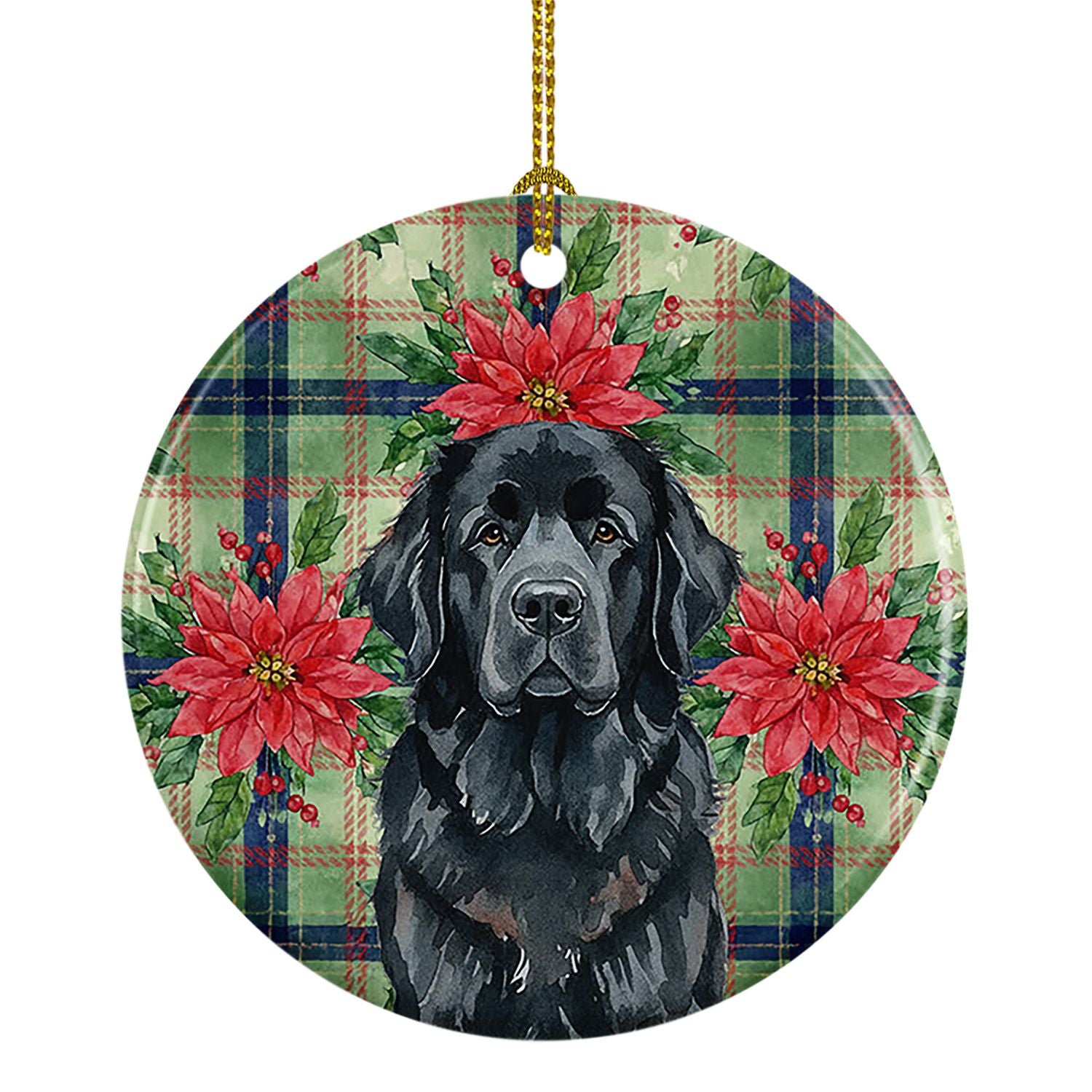 Black Newfoundland Christmas PoinsettIas Ceramic Ornament Christmas Tree Hanging Decorations for Home Christmas Holiday, Party, 
