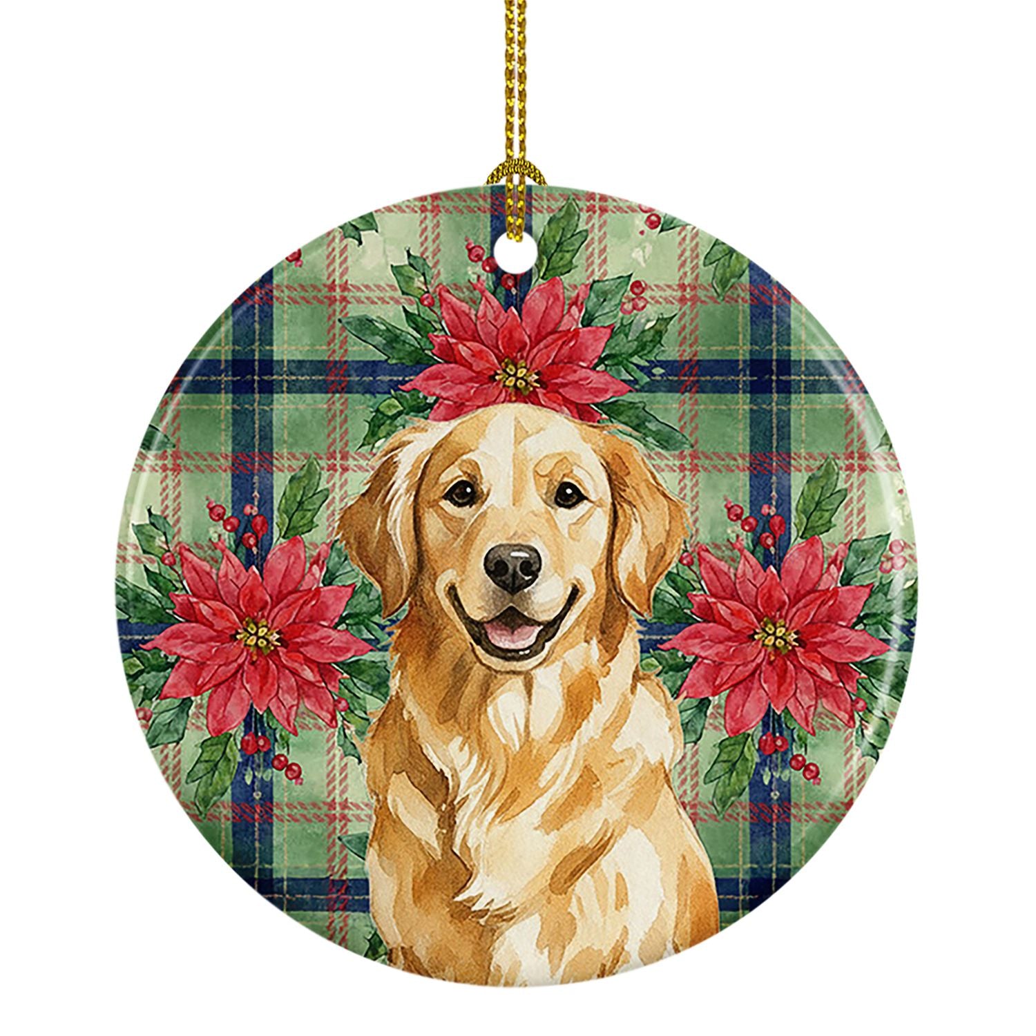 Golden Retriever Christmas PoinsettIas Ceramic Ornament Christmas Tree Hanging Decorations for Home Christmas Holiday, Party, Gi
