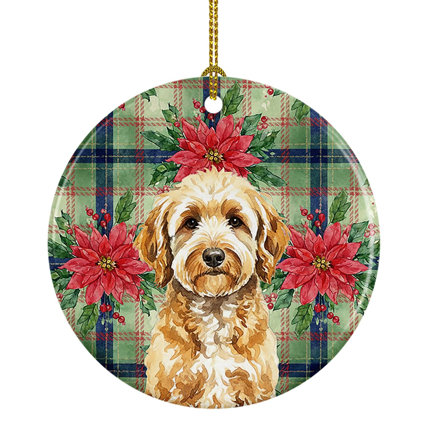 Goldendoodle Christmas PoinsettIas Ceramic Ornament Christmas Tree Hanging Decorations for Home Christmas Holiday, Party, Gift, 