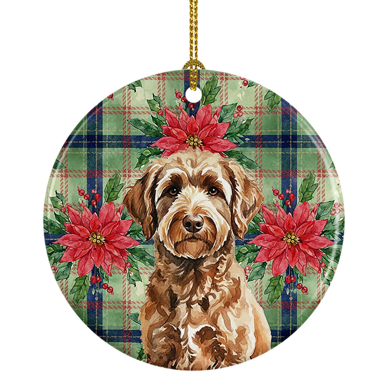 Chocolate Labradoodle Christmas PoinsettIas Ceramic Ornament Christmas Tree Hanging Decorations for Home Christmas Holiday, Part