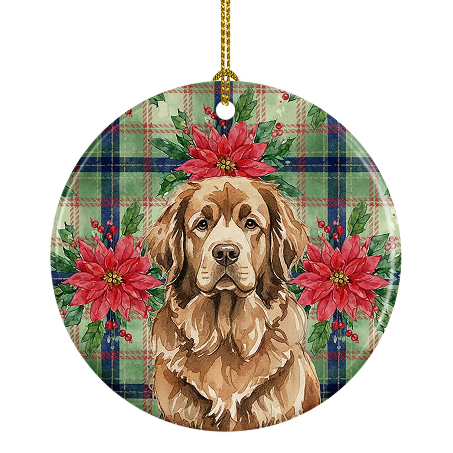 Brown Newfoundland Christmas PoinsettIas Ceramic Ornament Christmas Tree Hanging Decorations for Home Christmas Holiday, Party, 