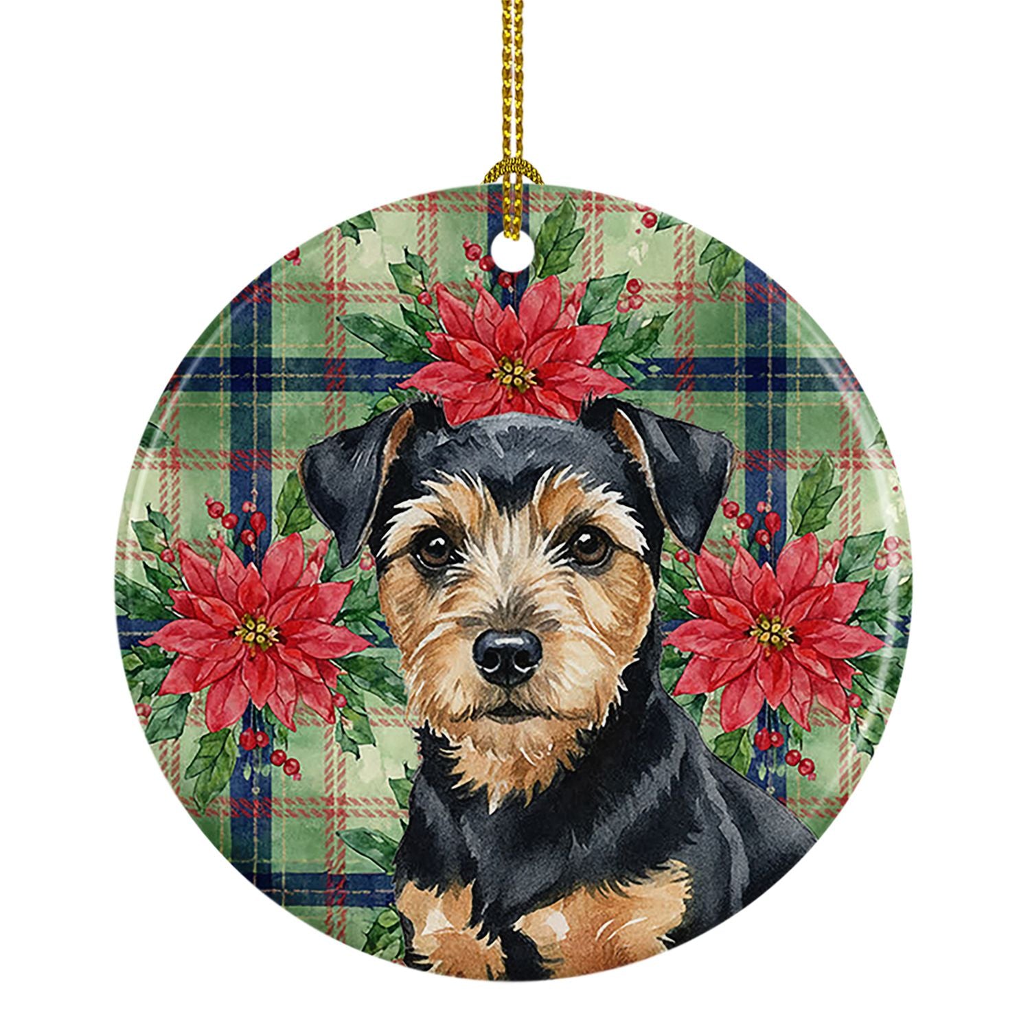 Black and Tan Norfolk Terrier Christmas PoinsettIas Ceramic Ornament Christmas Tree Hanging Decorations for Home Christmas Holid