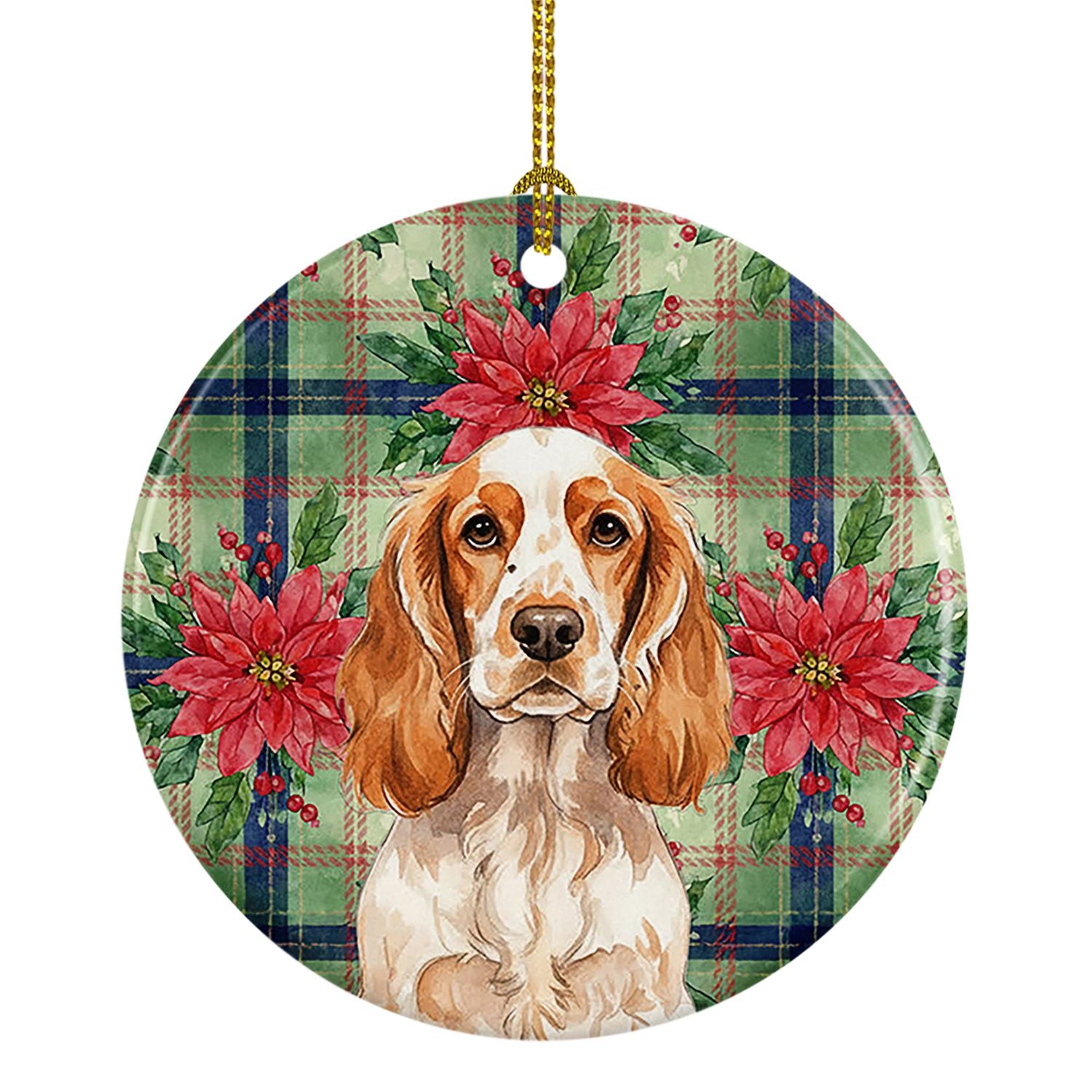 Orange Roan English Cocker Spaniel Christmas PoinsettIas Ceramic Ornament Christmas Tree Hanging Decorations for Home Christmas 