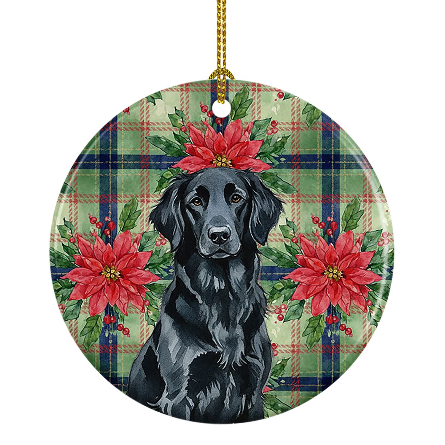 Black Flat-Coated Retriever Christmas PoinsettIas Ceramic Ornament Christmas Tree Hanging Decorations for Home Christmas Holiday