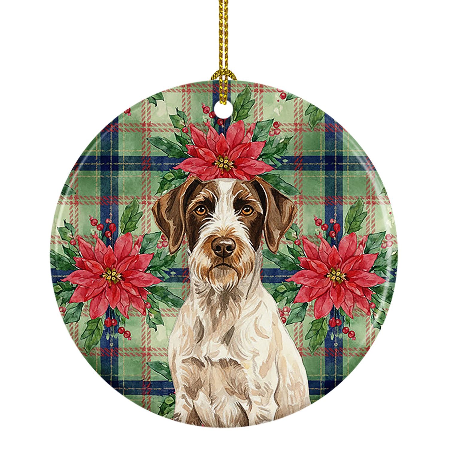 Liver and White German Wirehaired Pointer Christmas PoinsettIas Ceramic Ornament Christmas Tree Hanging Decorations for Home Chr