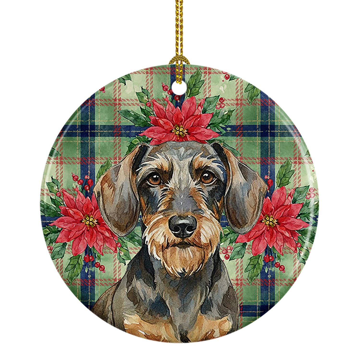 Wirehaired Wild Boar Dachshund Christmas PoinsettIas Ceramic Ornament Christmas Tree Hanging Decorations for Home Christmas Holi