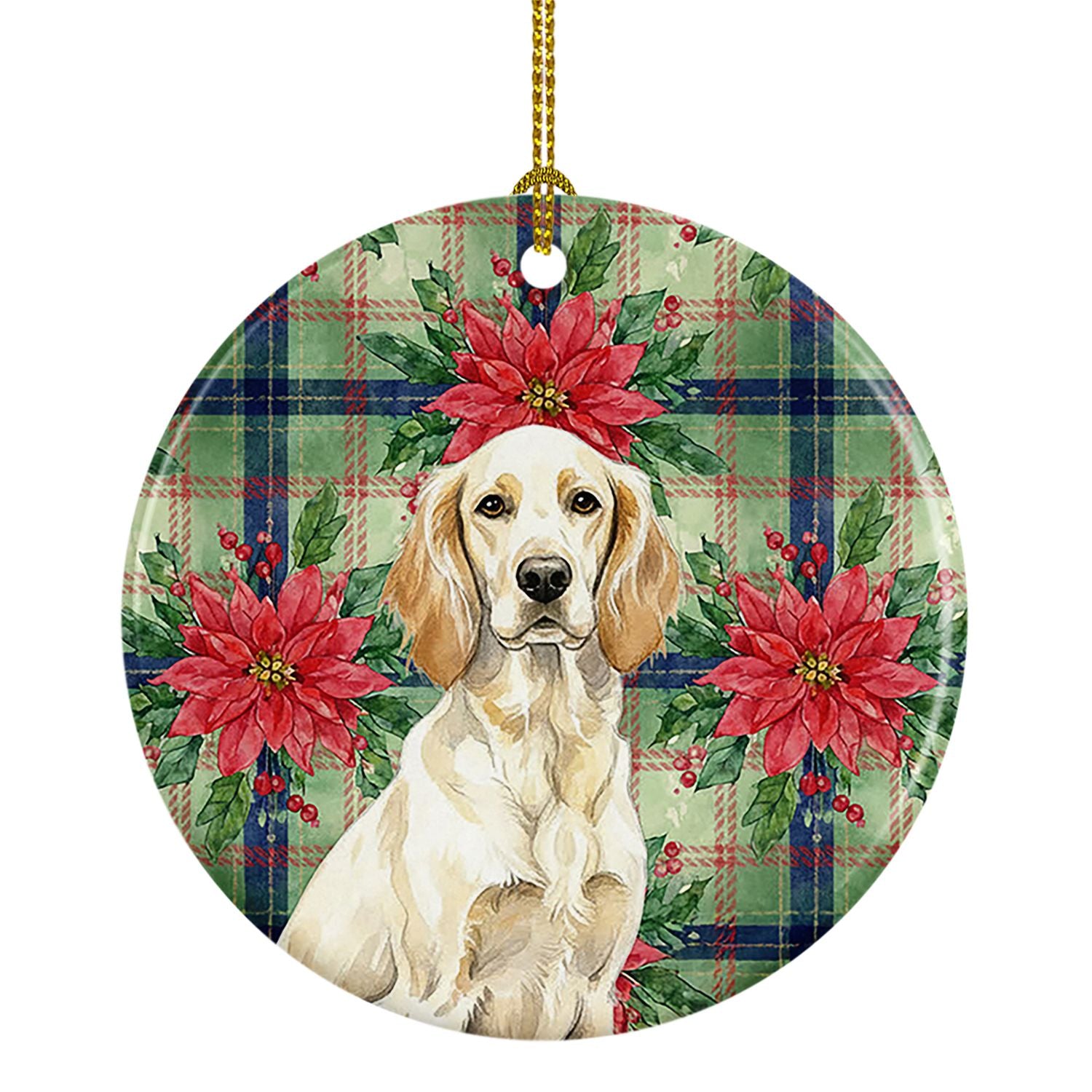 Lemon Belton English Setter Christmas PoinsettIas Ceramic Ornament Christmas Tree Hanging Decorations for Home Christmas Holiday
