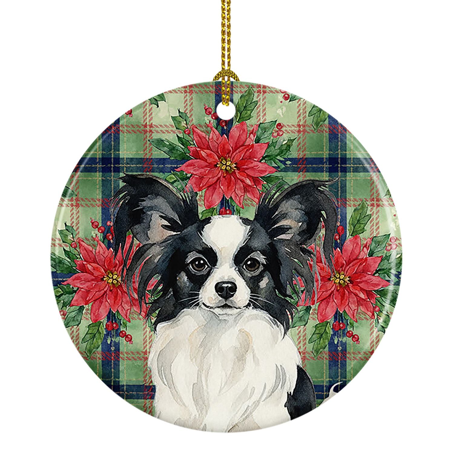 Black and White Papillon Christmas PoinsettIas Ceramic Ornament Christmas Tree Hanging Decorations for Home Christmas Holiday, P